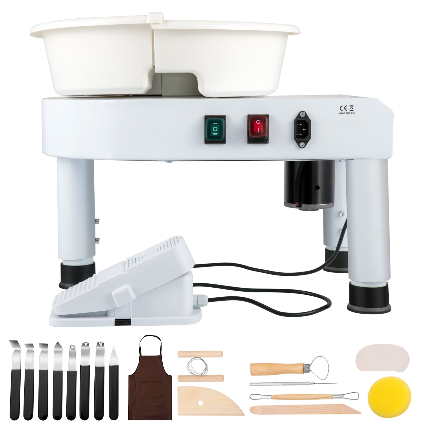 KFFKFF Pottery Wheel, 11" Ceramic Wheel Shaper, 0-300RPM Speed Manually Adjustable 0-7.8" Lift Legs, Foot Pedal Removable Basin, Carving Tools Accessories Kit for Crafts DIY - Image 3