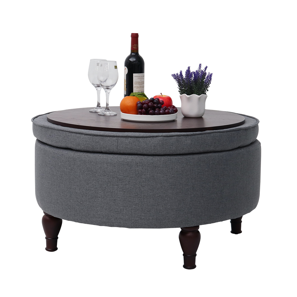 Tufted Round Storage Cocktail Ottoman - Image 2