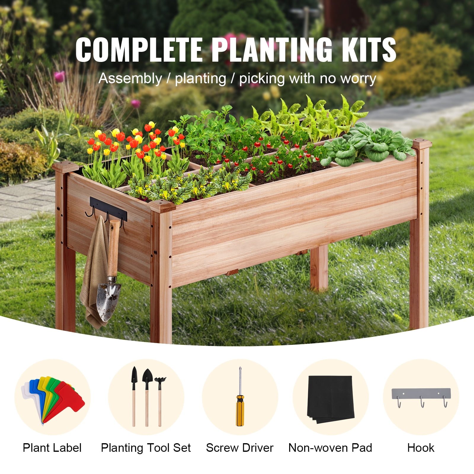 KFFKFF Wooden Raised Garden Bed Planter Box 47.2x22.8x30" Flower Vegetable Herb - Image 7