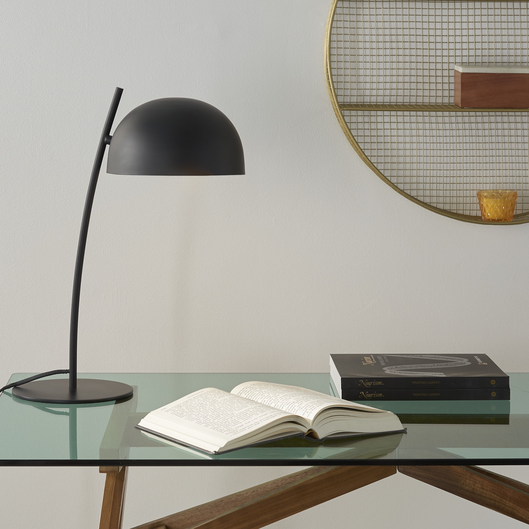 Nourison 21" Black Iron Arched LED Desk Lamp, Modern, Traditional, Basic, Reading Lamp, Office, Dorm, Desk, Bedroom, Living Room - Image 2