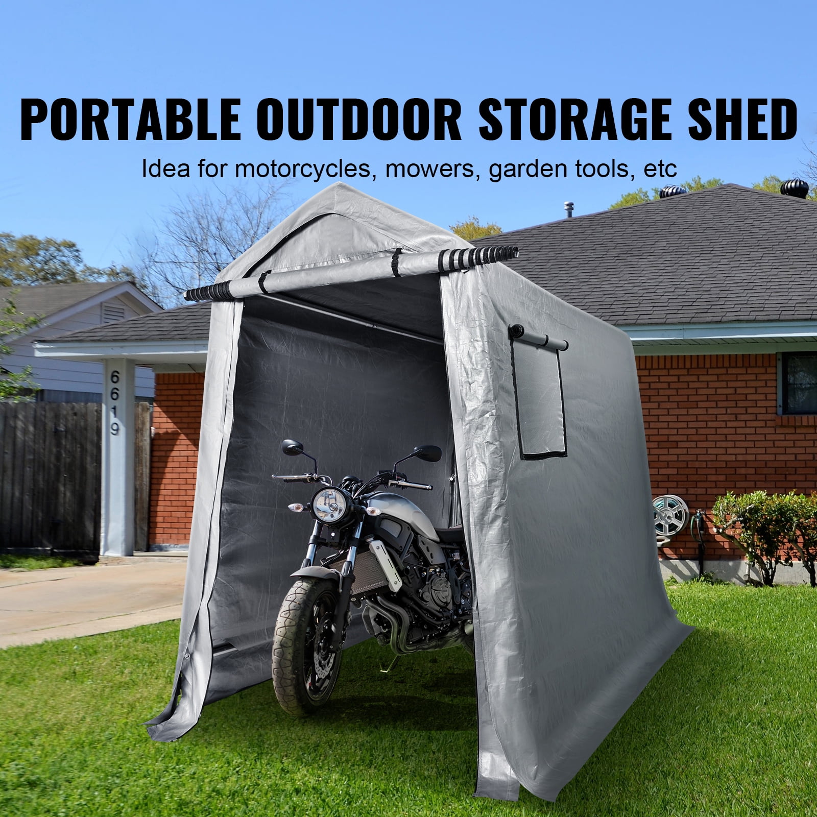VEVOR Portable Shed Outdoor Storage Shelter, 6x8x7 ft Heavy Duty Instant Waterproof Storage Tent Sheds with Roll-up Zipper Door and Ventilated Windows - Image 2