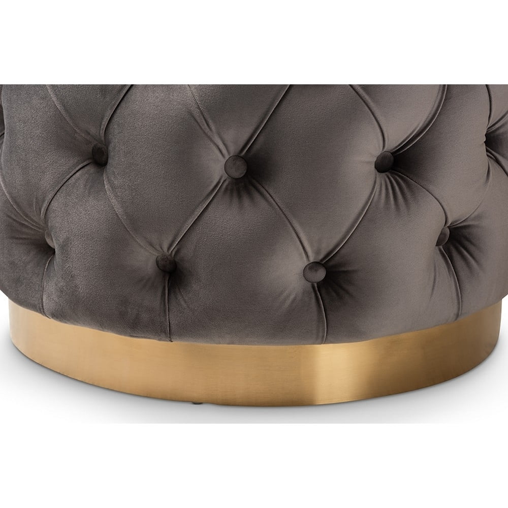 Baxton Studio Valeria Glam Gray Velvet Fabric Upholstered Gold-Finished Button Tufted Ottoman - Image 2