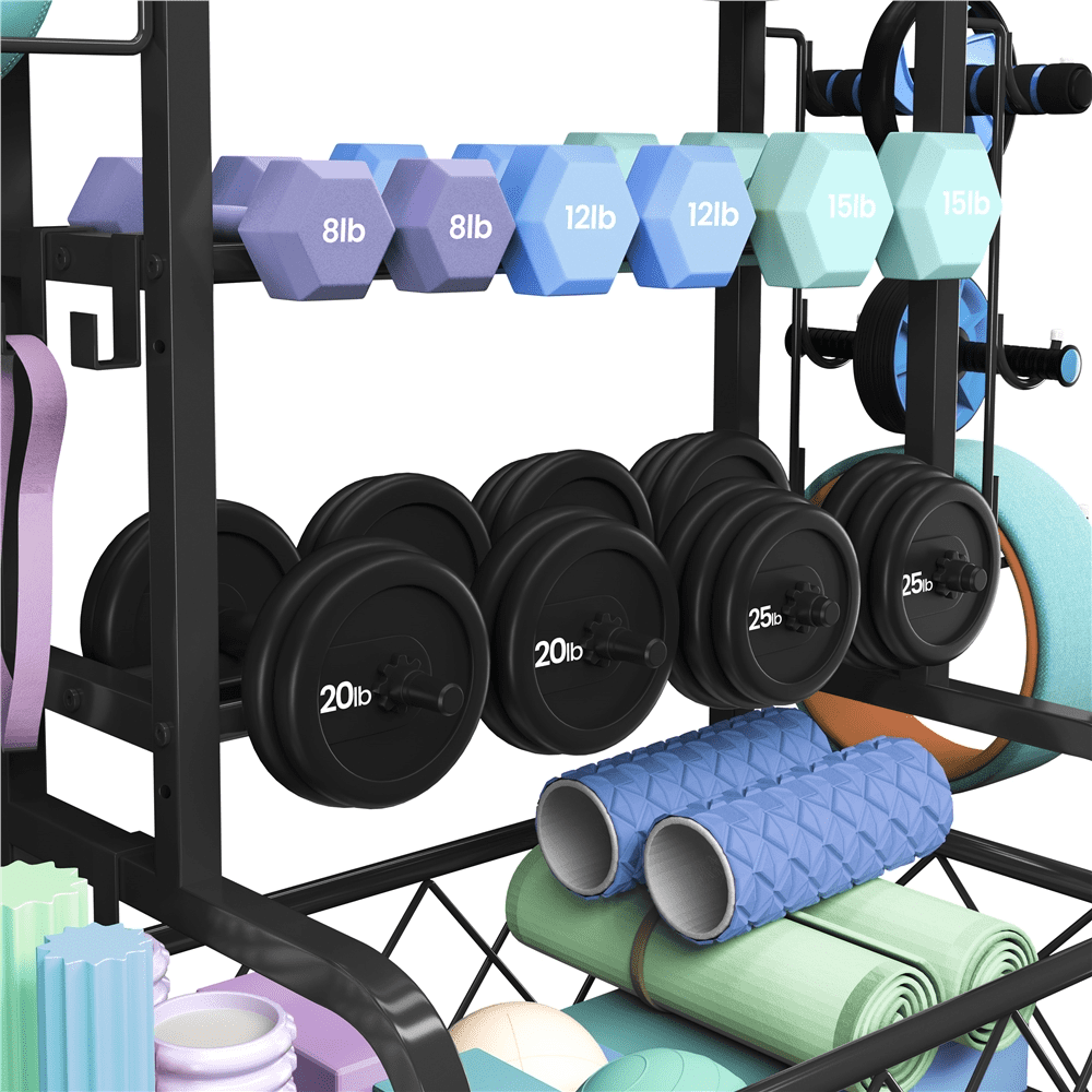 Renwick Metal Rolling Dumbbell Rack with Hooks, Black - Image 10