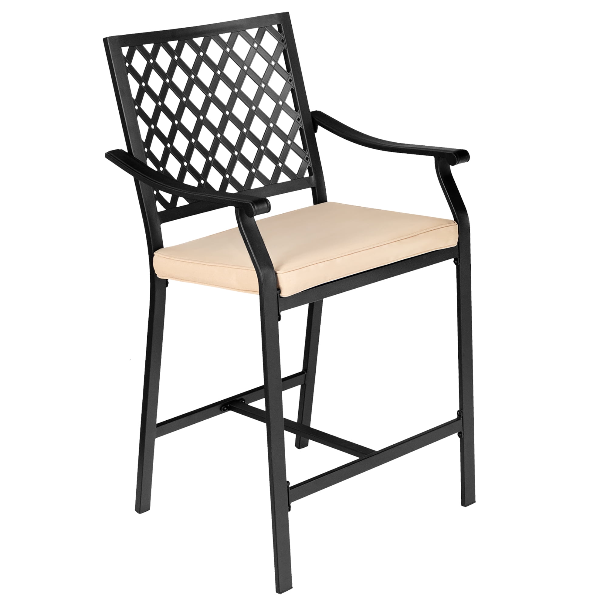 Costway 2PCS Patio Bar Stool Counter Height Cushioned Chair Armrest Garden Deck - Image 6