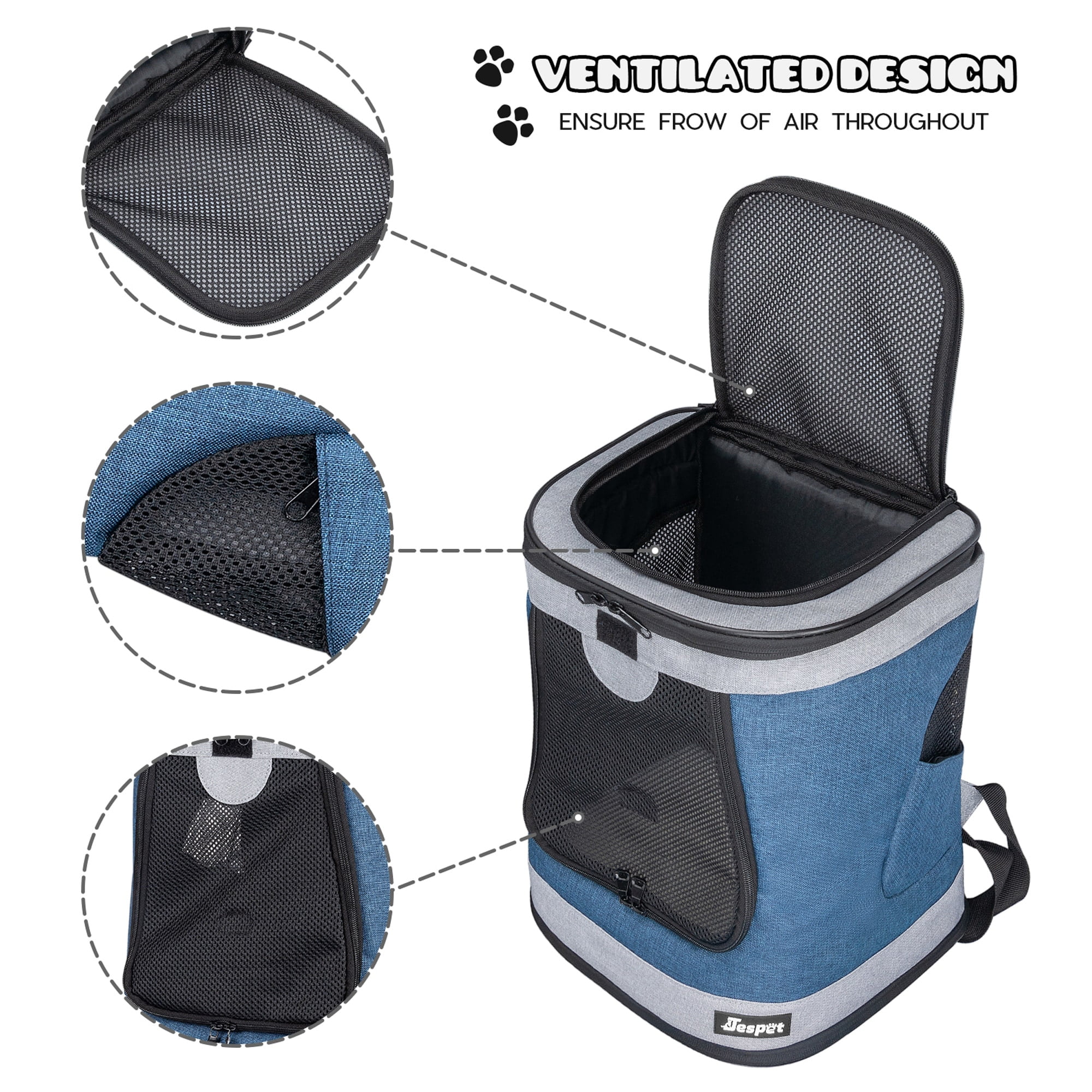 JESPET & GOOPAWS: Pet Soft Backpack Carrier - Blue Grey - 13", Small Dogs & Cats, Portable-Traveling-Hiking-Walking, Outdoor, Mesh Window, Ventilated - Image 4