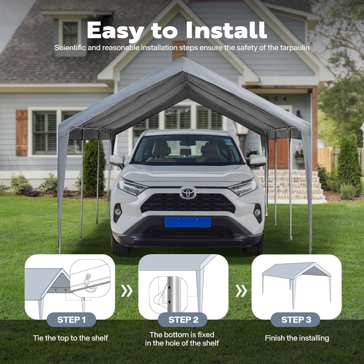 SPECSTAR 12x20ft Carport Replacement Canopy Cover, 180G Waterproof & UV Protected Tarp with 48 Elastic Buckles Suit for Garage Shelter, Frame is Not Included - Image 2