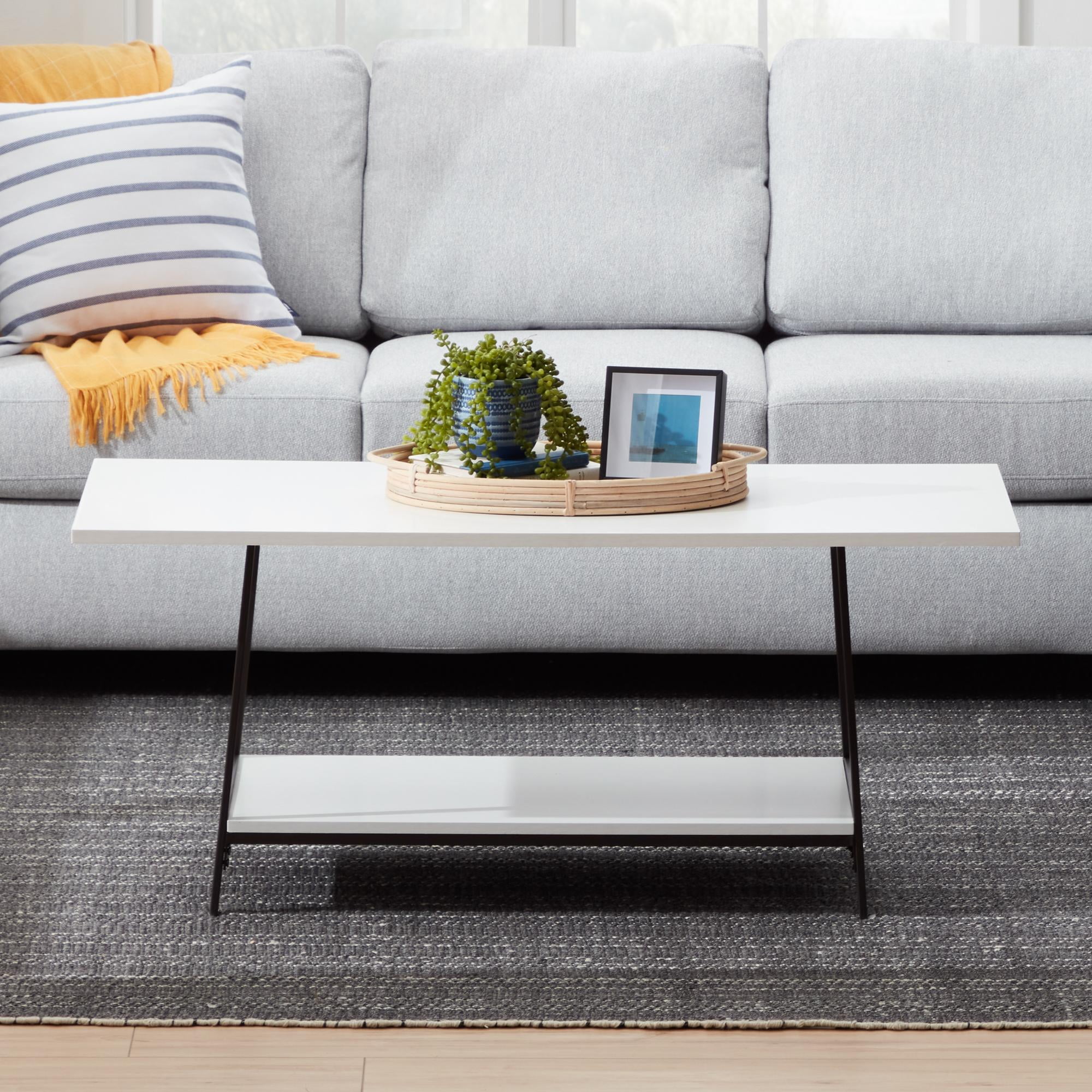 Gap Home Wood and Metal Rectangle Coffee Table, Whitewash Oak - Image 4