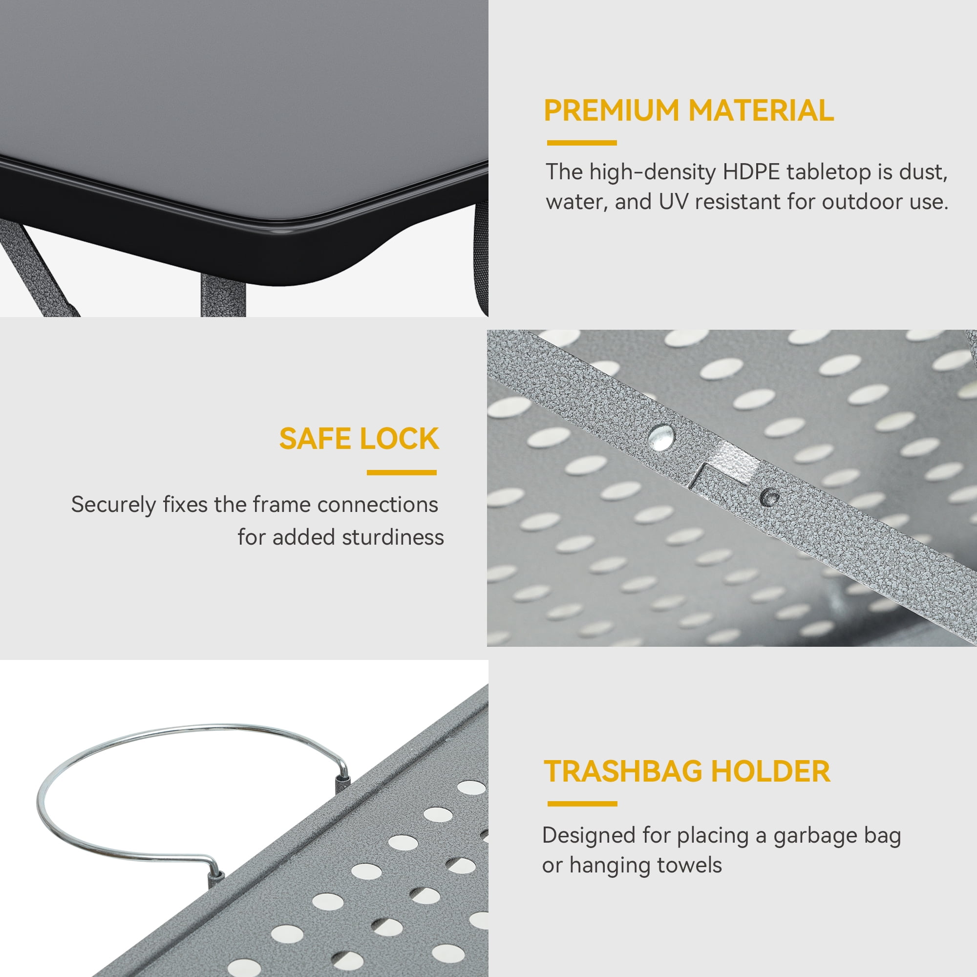 Dextrus Portable Folding Grill Table, 6Ft Metal Outdoor Table with Mesh Surface, 2-in-1 Design for Camping, BBQ, Picnic, Black - Image 2