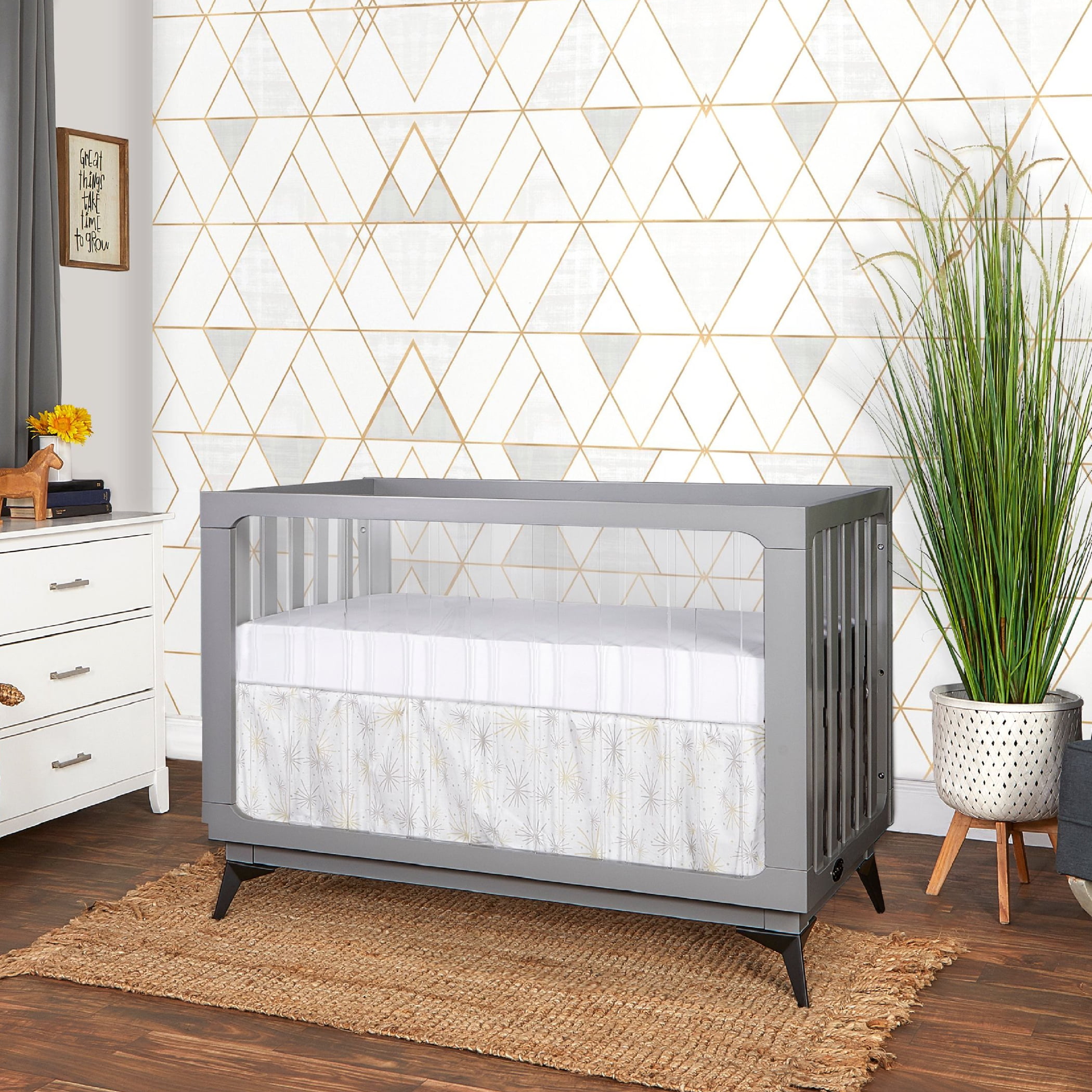 Evolur Acrylic Millennium 4-in-1 Convertible Crib in Pebble Grey - Image 4
