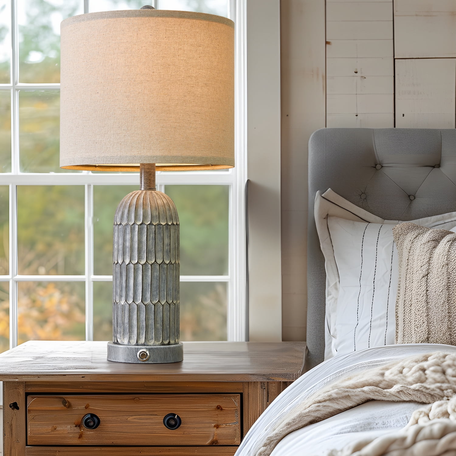 Oneach 3 Way Dimmable Farmhouse Table Lamp Set of 2 with USB Ports for Living Room Bedroom 22.5" Rustic Bedside Nightstands Lamp(Bulbs) - Image 5