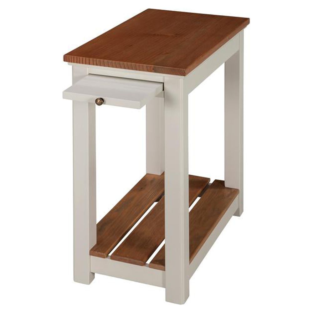 Alaterre Furniture Savannah Chairside End Table with Pull-out Shelf, Ivory with Natural Wood Top - Image 5