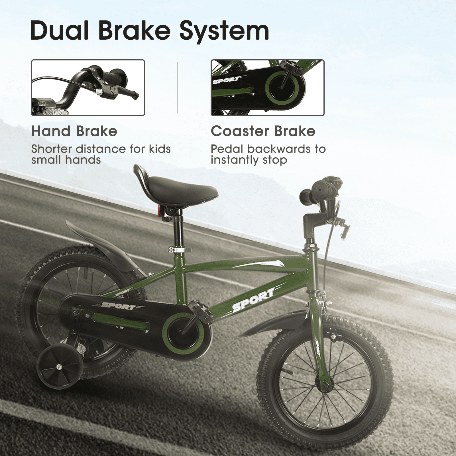 Naipo 14 in Kid Bike Green Children Bikes for Boys Girls Removable Training Wheels Bicycle - Image 5