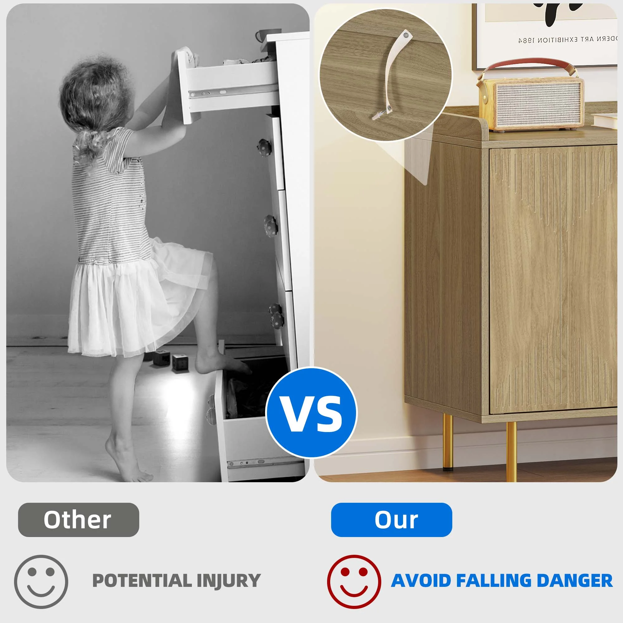 Uforic Storage Sideboard Cabinet Modern 4 Doors Kitchen Buffet Cabinet with Carved Design Doors Television Tables Entryway Cupboard Furniture with Gold Metal Legs,Brown - Image 7