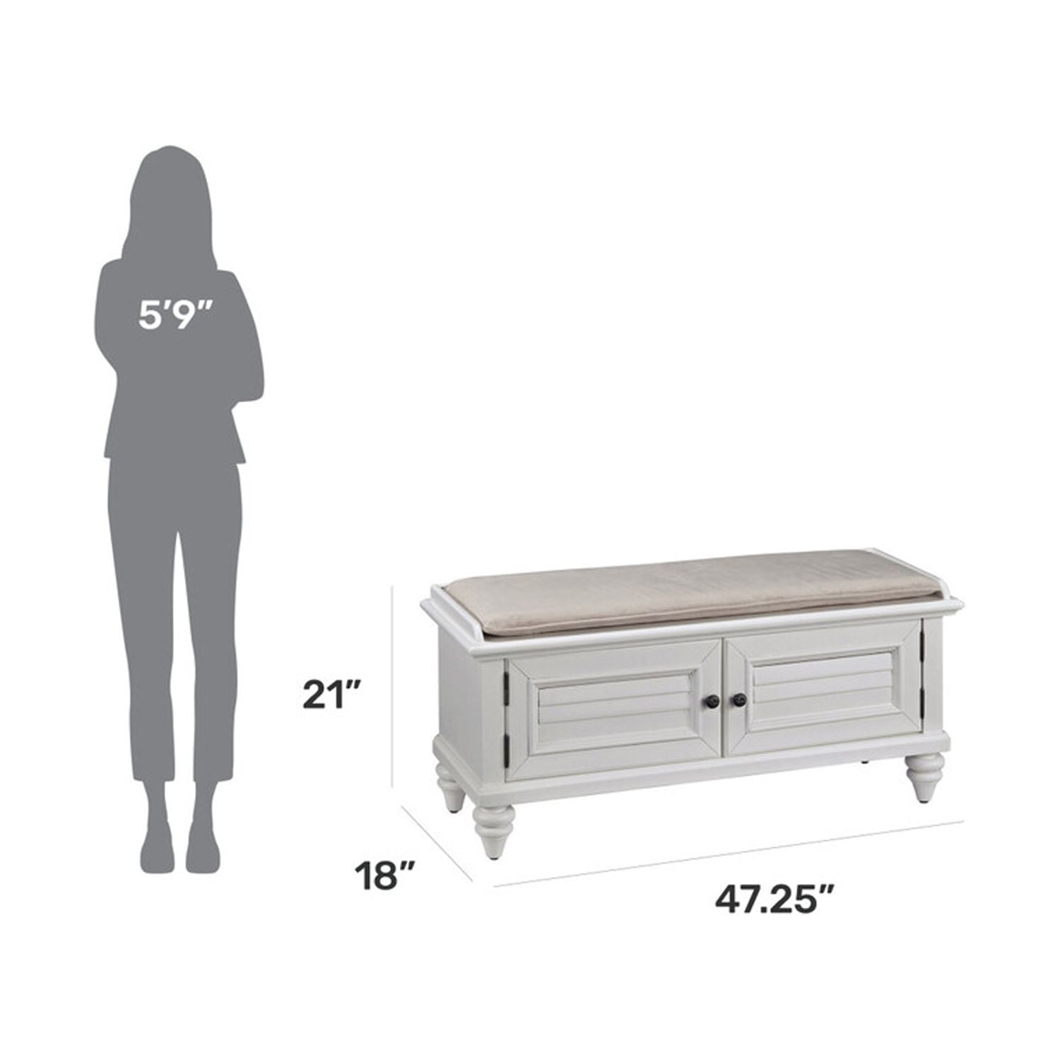 Homestyles Bermuda Wood Storage Bench in Off White - Image 2