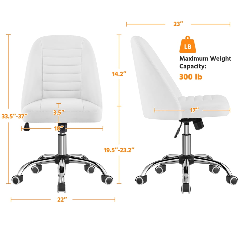 Alden Design Modern Tufted Faux Leather Armless Desk Chair for Home Office, White - Image 3