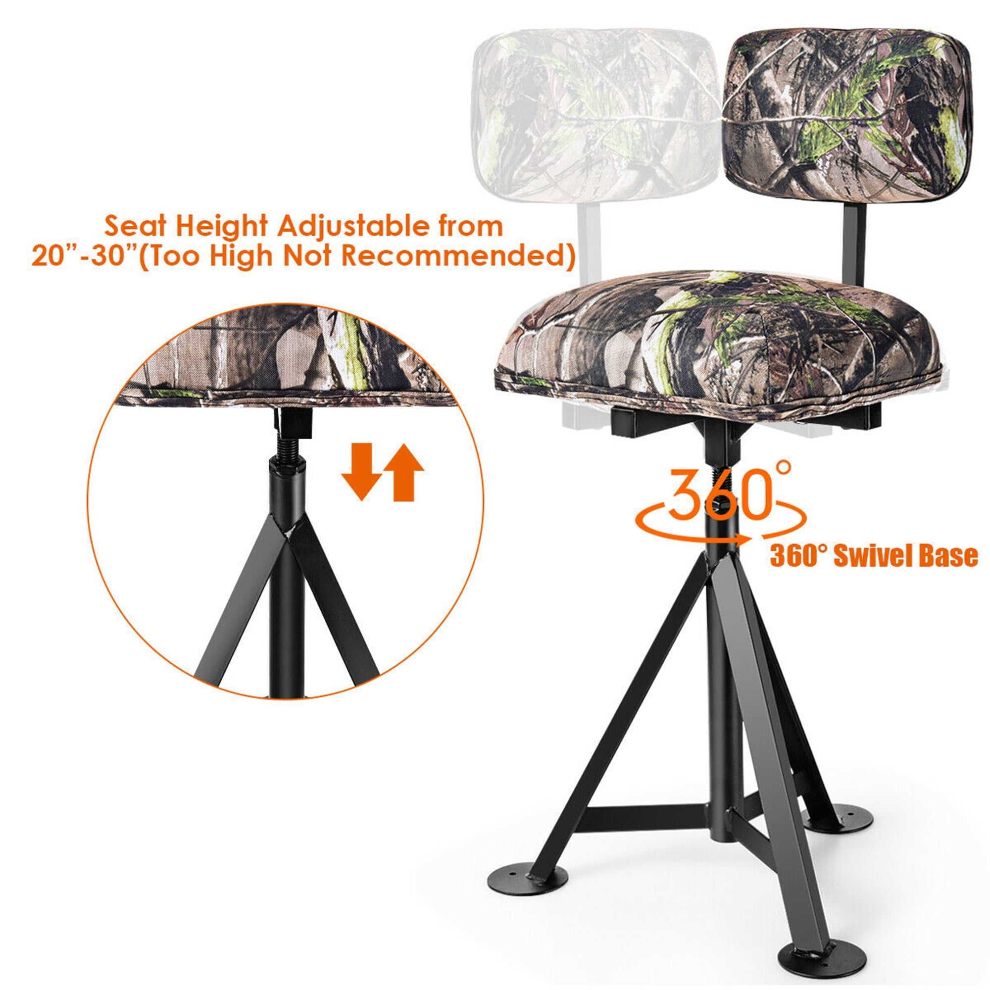 Gymax Swivel Hunting Chair Tripod Blind Stool w/ Detachable Backrest Outdoor Camping - Image 6