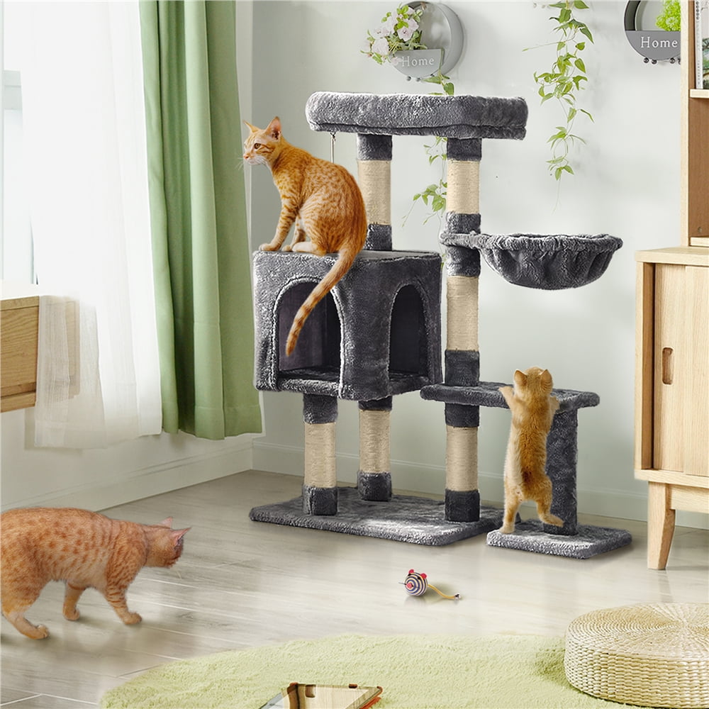 Alden Design 4-Level Cat Tree Condo with Plush Perch, Dark Gray - Image 4