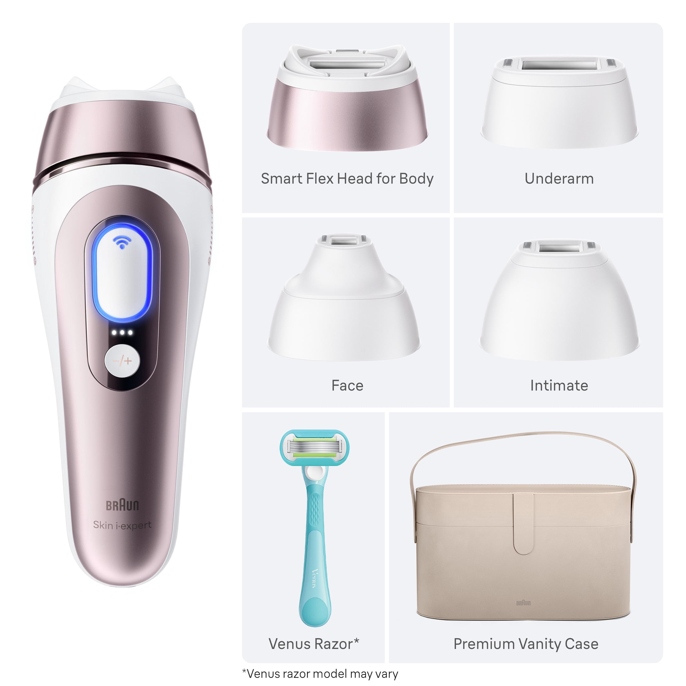 Braun Smart IPL, Skin I-Expert Pro 7, at Home Laser Hair Removal for Women and Men, Permanent Reduction in Hair Regrowth, with Free App, Vanity Case, Venus Razor, 4 Smart Heads, PL7387 - Image 3