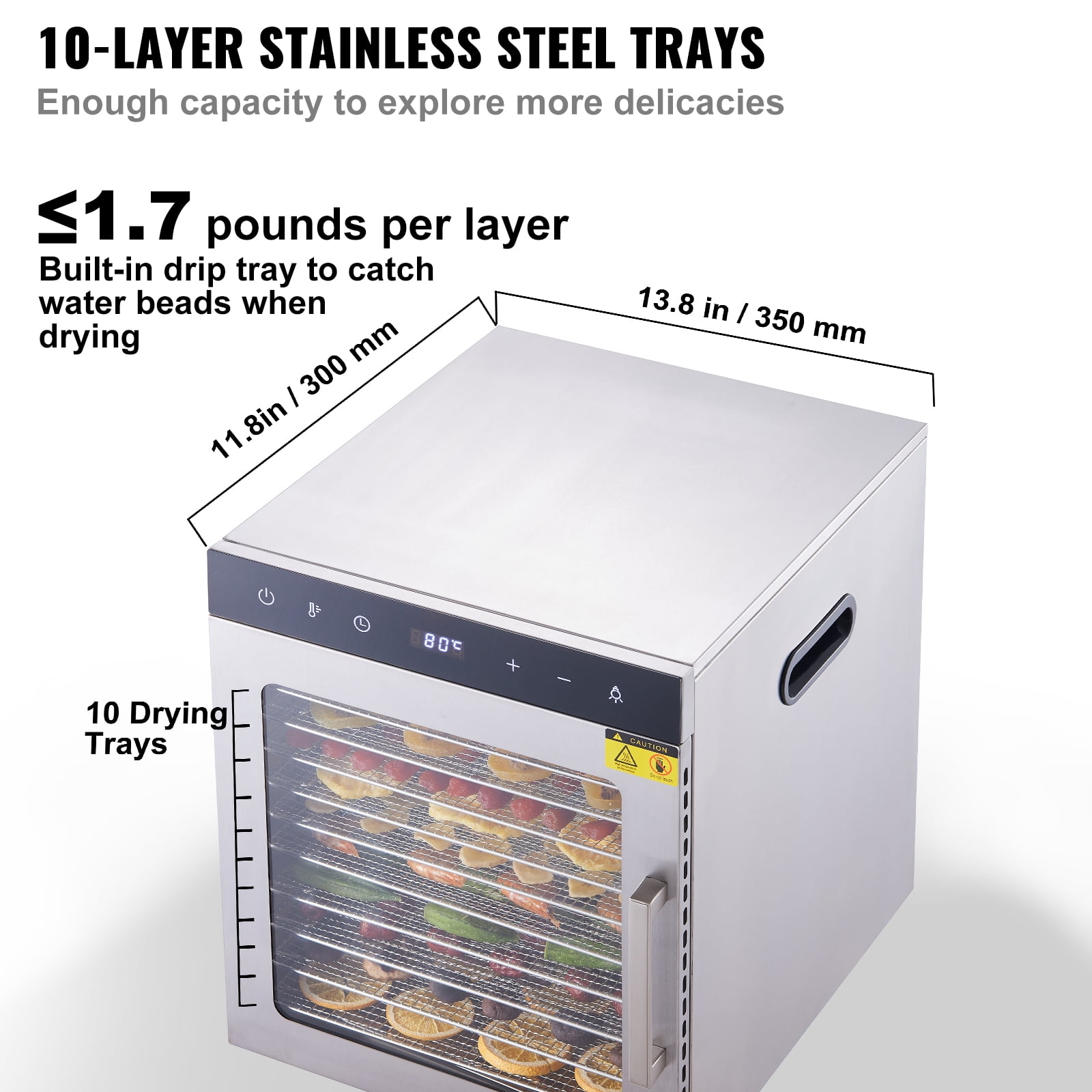 KFFKFF 10 Tray Food Dehydrator Machine, Made of Stainless Steel, 800W Power, Ideal for Drying Jerky and Fruits - Image 7