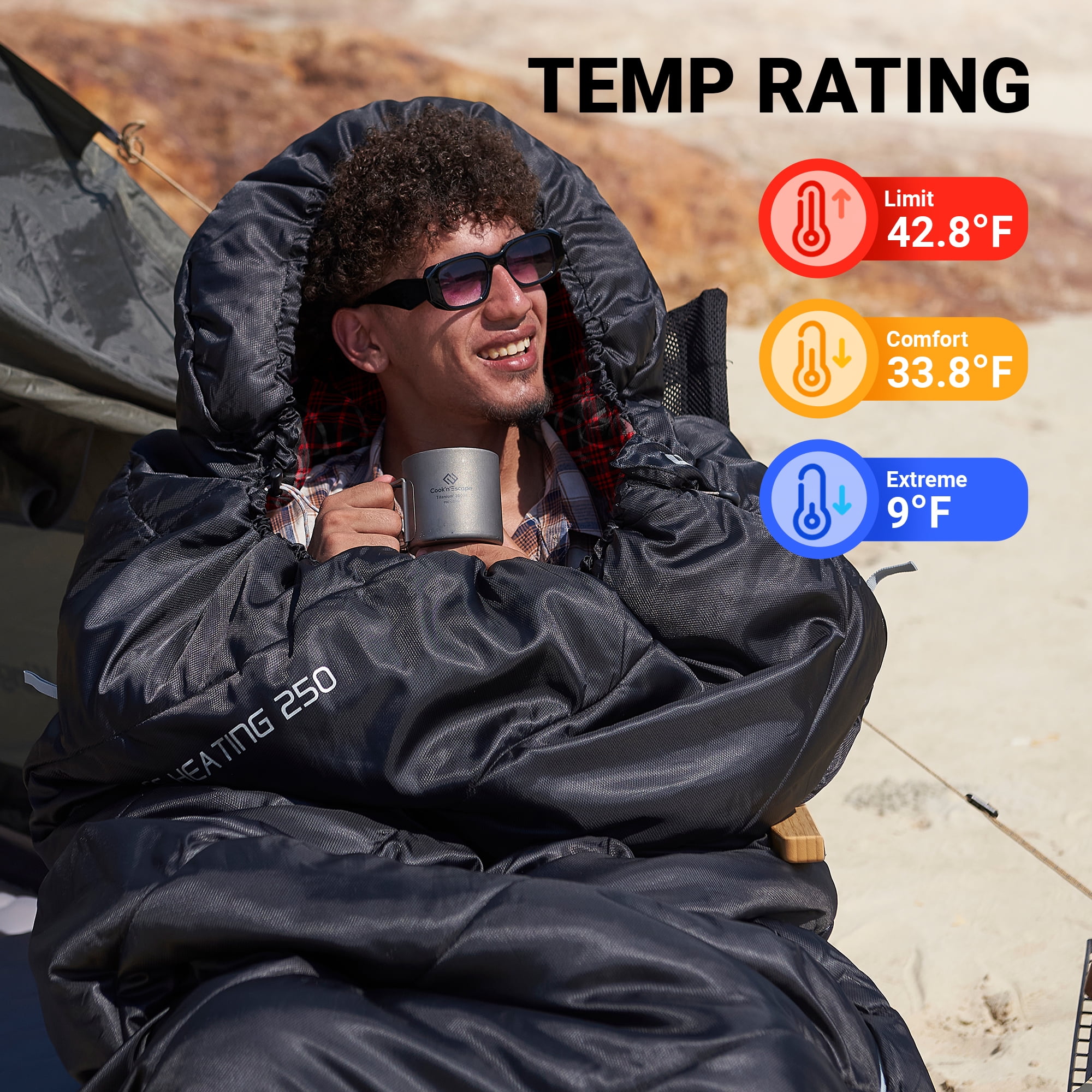 KingCamp Oversized Heating Sleeping Bags Cotton Flannel Cold Weather Sleeping Bag with 3 Adjustable Heating Levels for Adult - Image 2