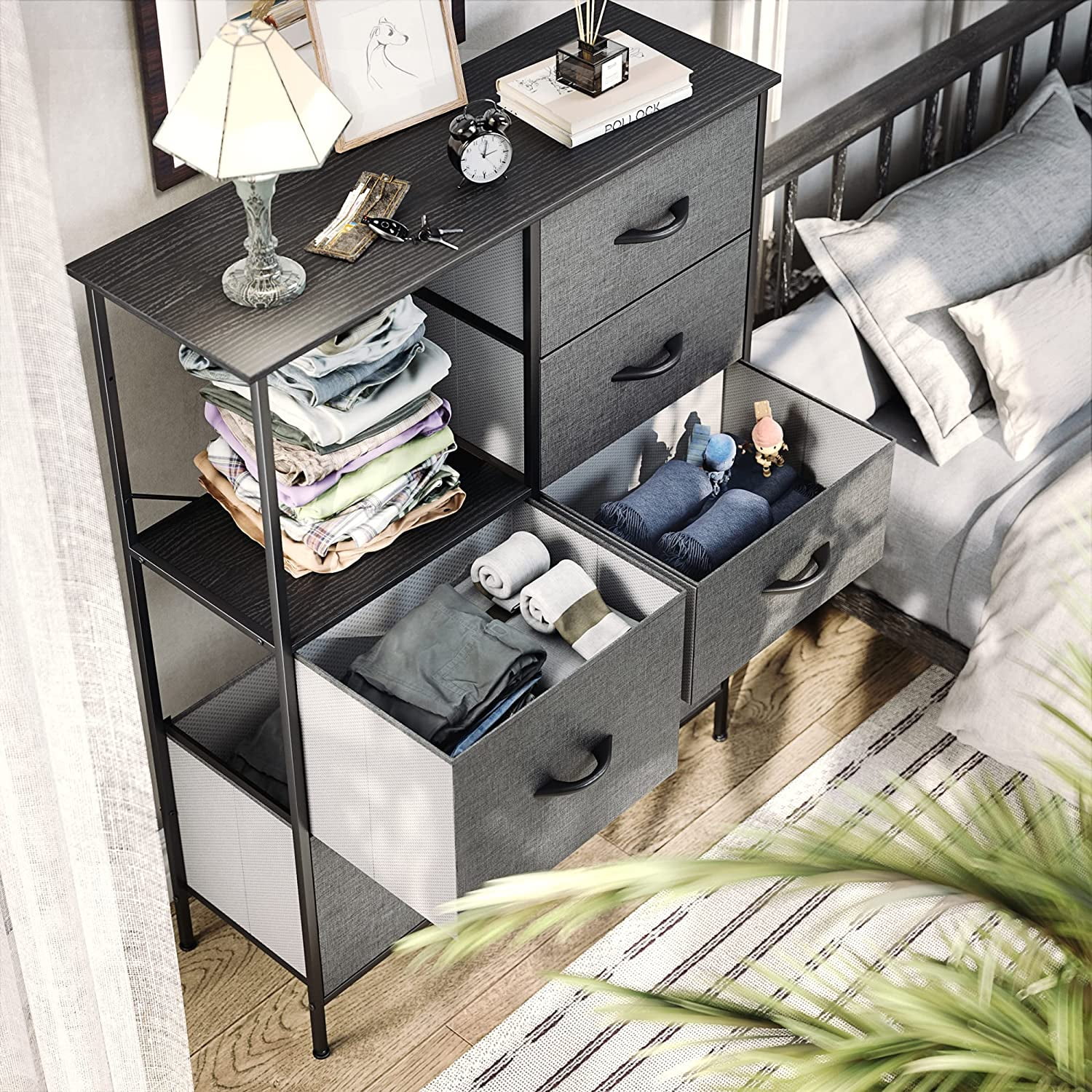 DEXTRUS 7-Drawer Fabric Dresser for Bedroom, Storage with Steel Frame & Wooden Top, Light Gray - Image 5