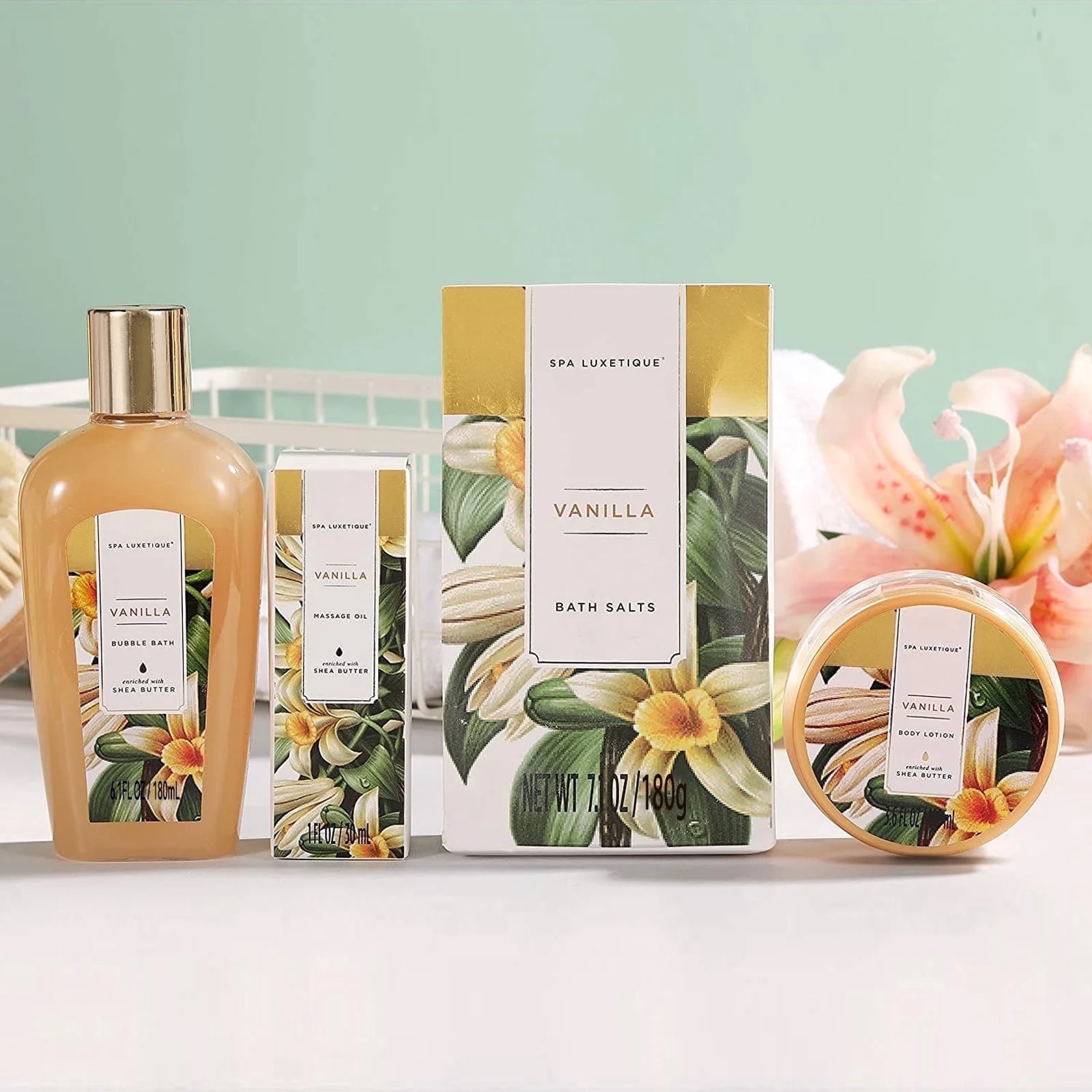 Spa Luxetique Gift Sets for Women - 15 Pcs Vanilla Scent Birthday Mothers Day Gifts for Mom Bath Baskets for Her - Image 2