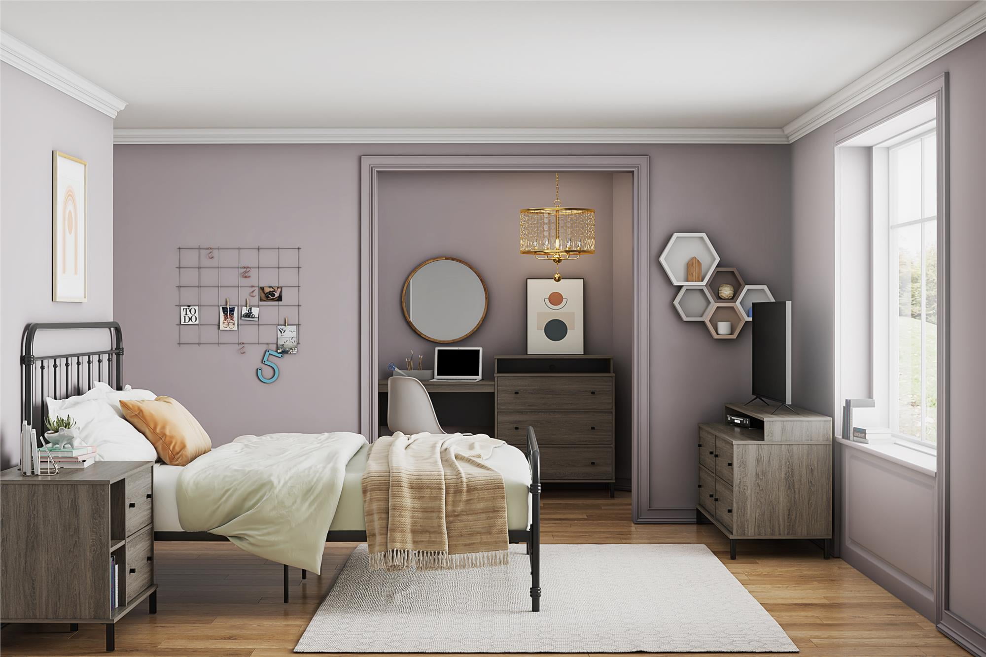 Novogratz Kalissa Wide Nightstand with Wireless Charger, Gray Oak with Black - Image 16