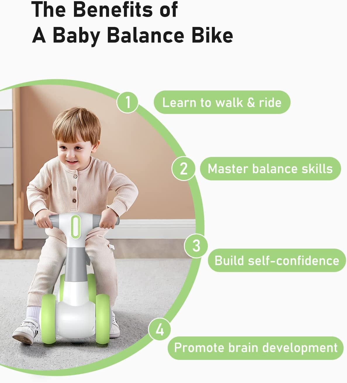 Lillilook Baby Balance Bikes with 4 Wheels for 18-36 Months, Toddler Bicycle for Boys Girls Gift - Image 5
