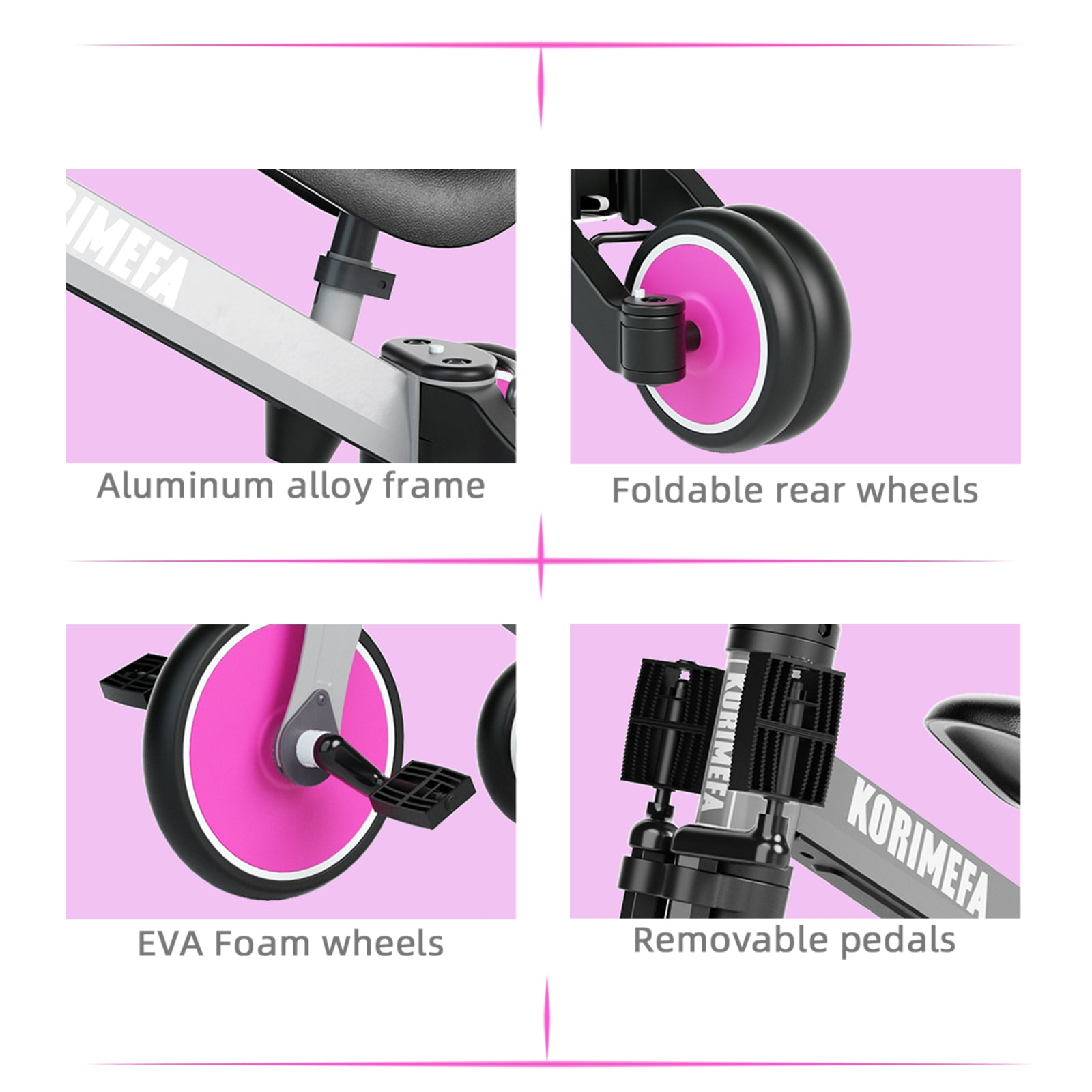 KORIMEFA Toddler Bike with Push Handle,Tricycles for 1 to 3 Years Old, Toddler Tricycle with Push Handle for Boy Girl, Baby Bike Balance Bike - Image 5