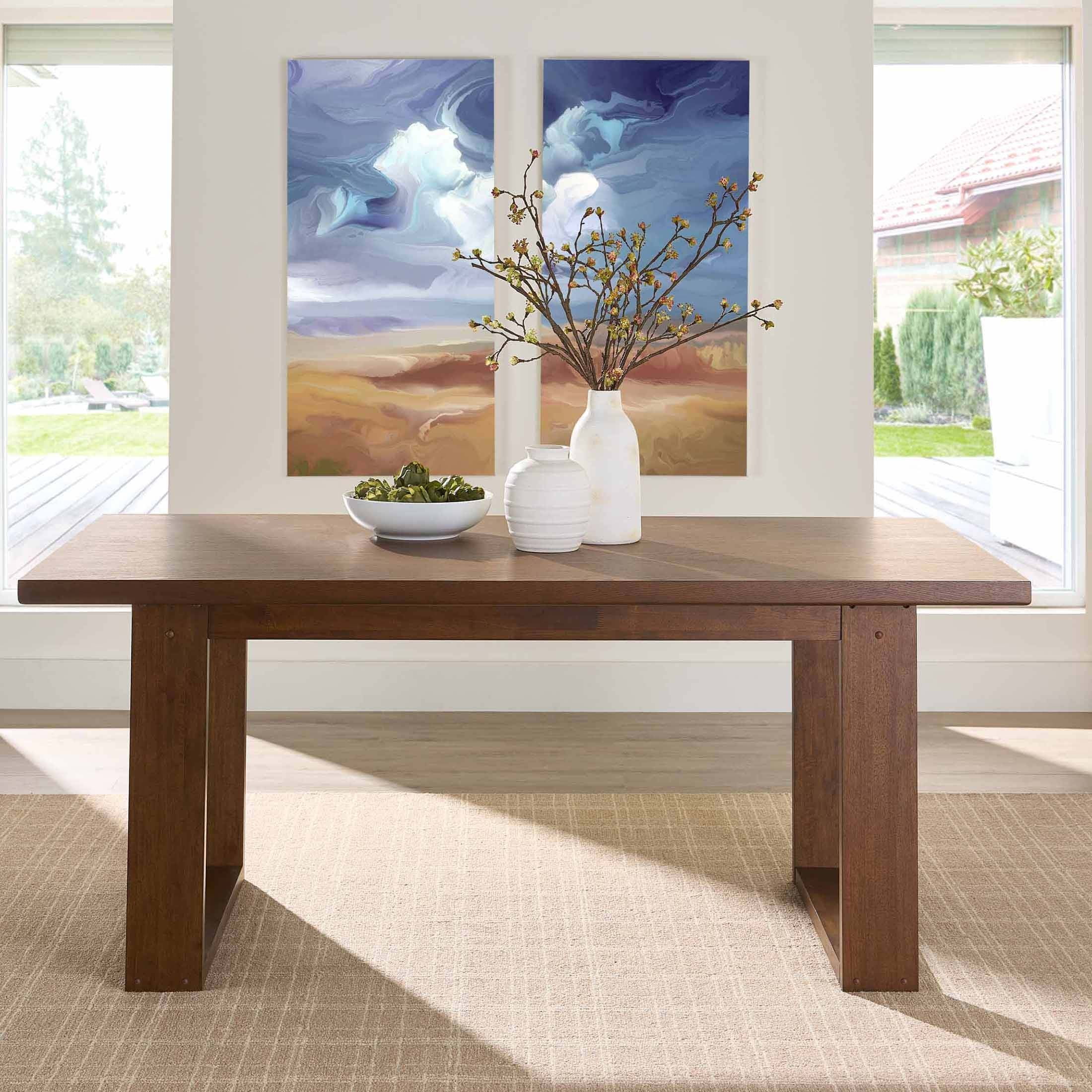 Better Homes & Gardens Ezra Collection Rectangular Double Pedestal Dining Table, 70 in, Walnut - Image 9