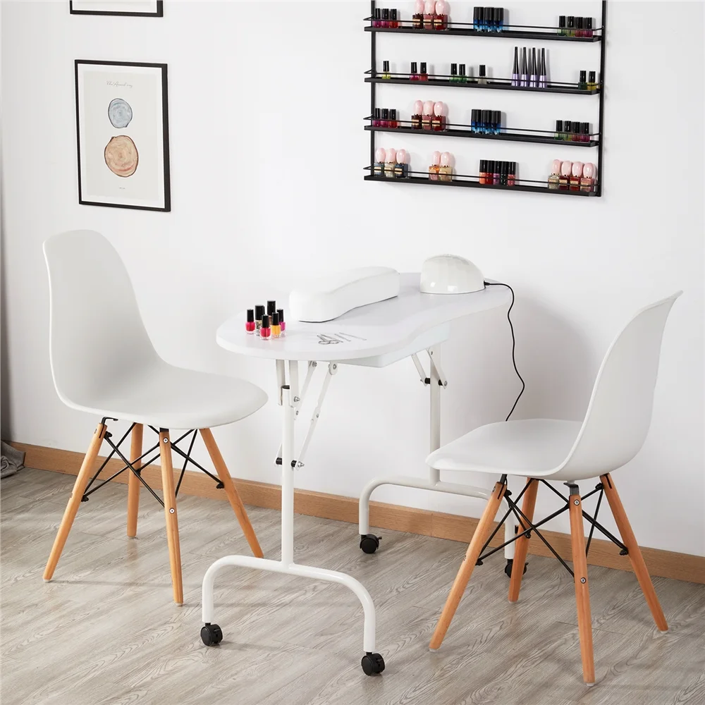 Alden Design Folding Manicure Table Nail Beautician Desk with Lockable Wheels & Bag - Image 7