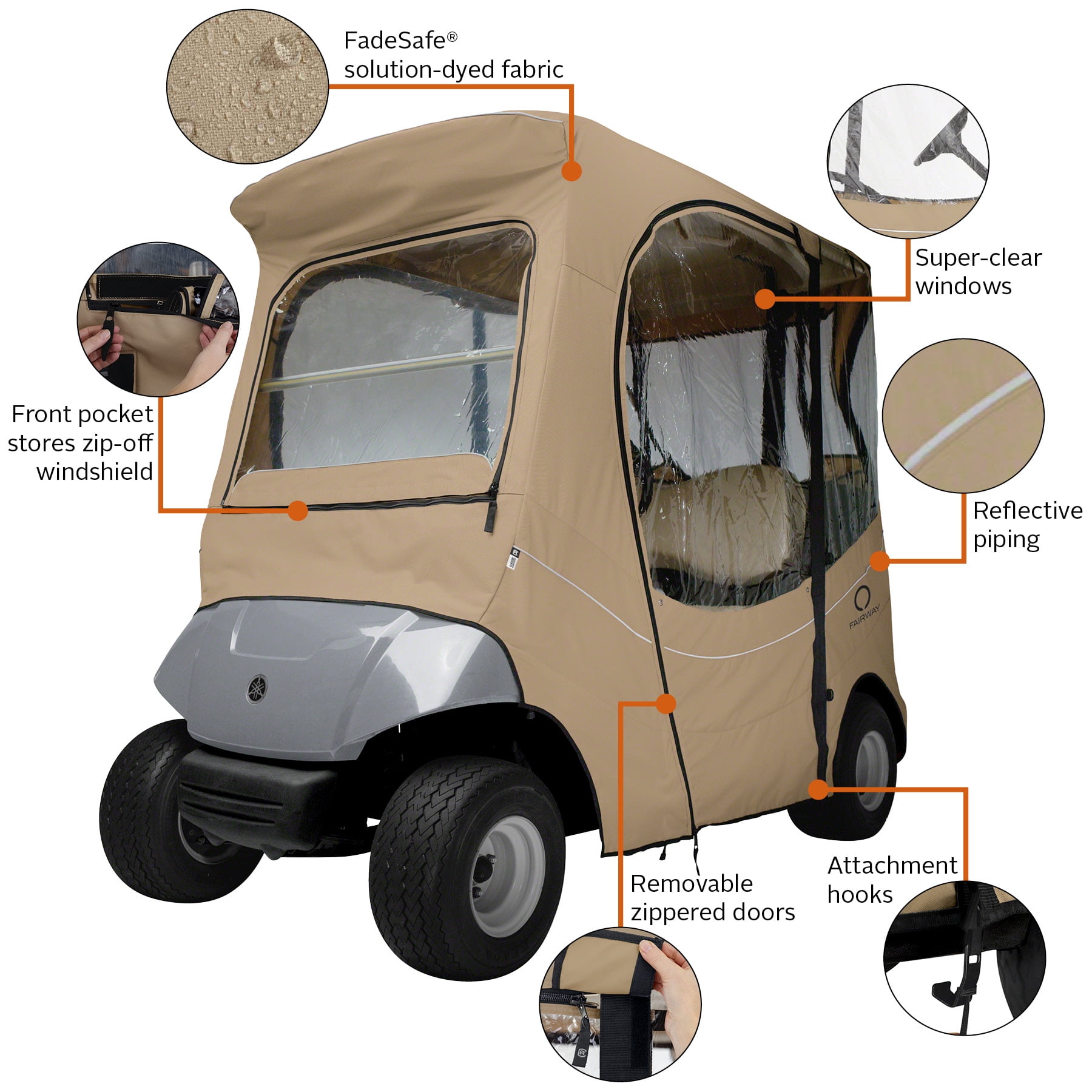 Classic Accessories Fairway Short Roof The Drive by Yamaha FadeSafe Golf Cart Enclosure - Khaki - Image 14