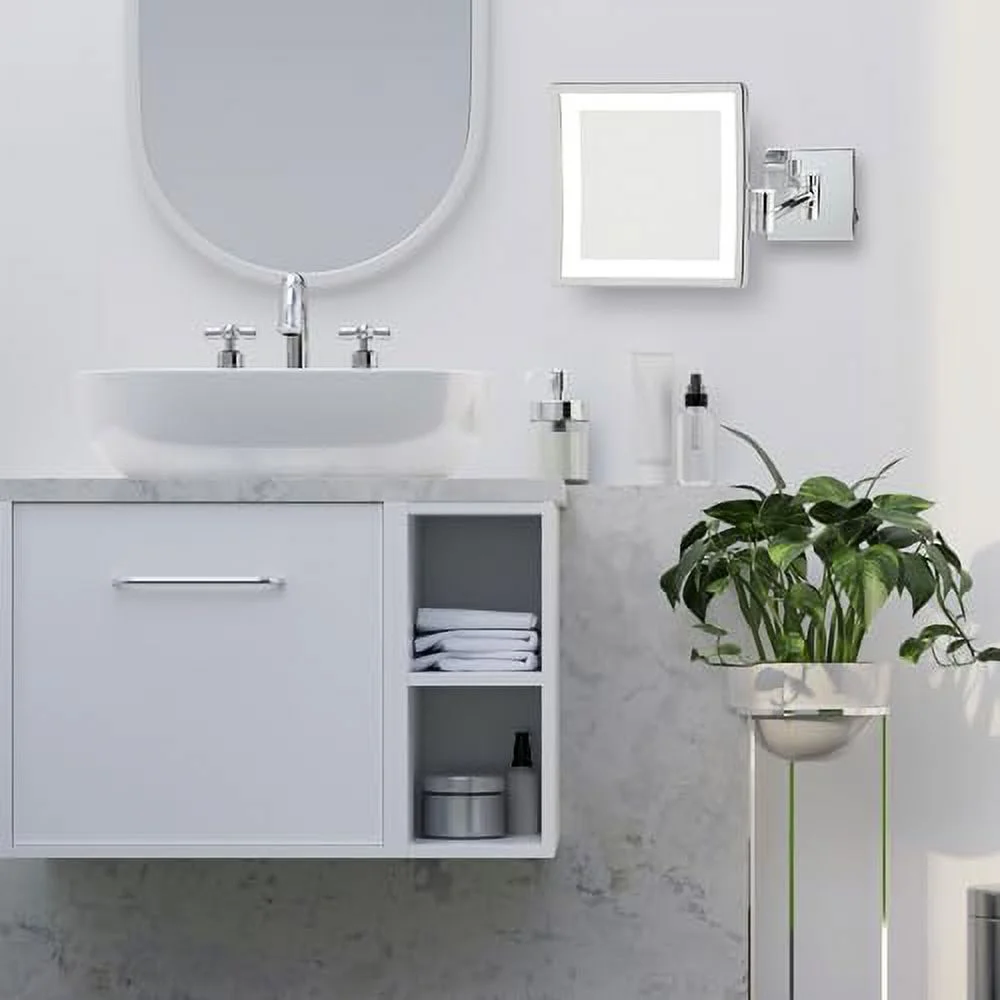 Jerdon 8 inch x 8 inch Wall Mount Makeup Mirror with 5X Magnification & 16 inch Wall Extension, Chrome Finish, Direct Wire-Model JRT885CLD - Image 6