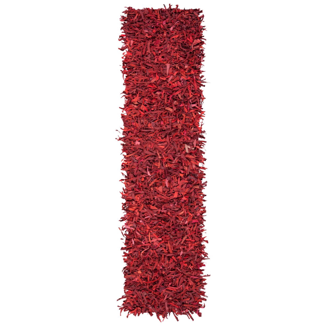 SAFAVIEH Leather Shag Dimitri Solid Area Rug, Red, 5' x 5' Square - Image 4