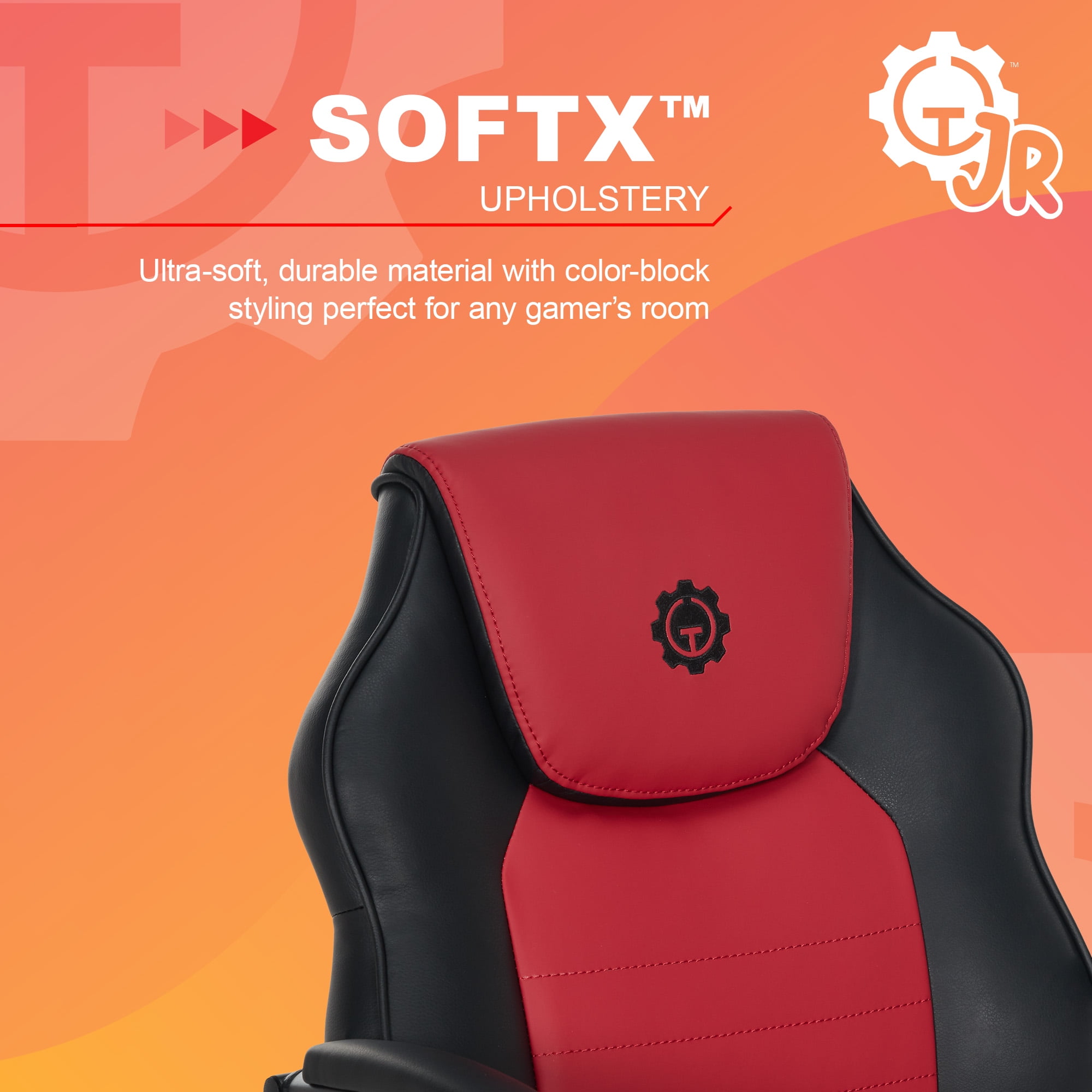 Gamer Gear Jr. Xplorer Gaming and Computer Chair, Kids and Teens Gaming Chair with Padded Arms, Adjustable Height, Red and Black - Image 2
