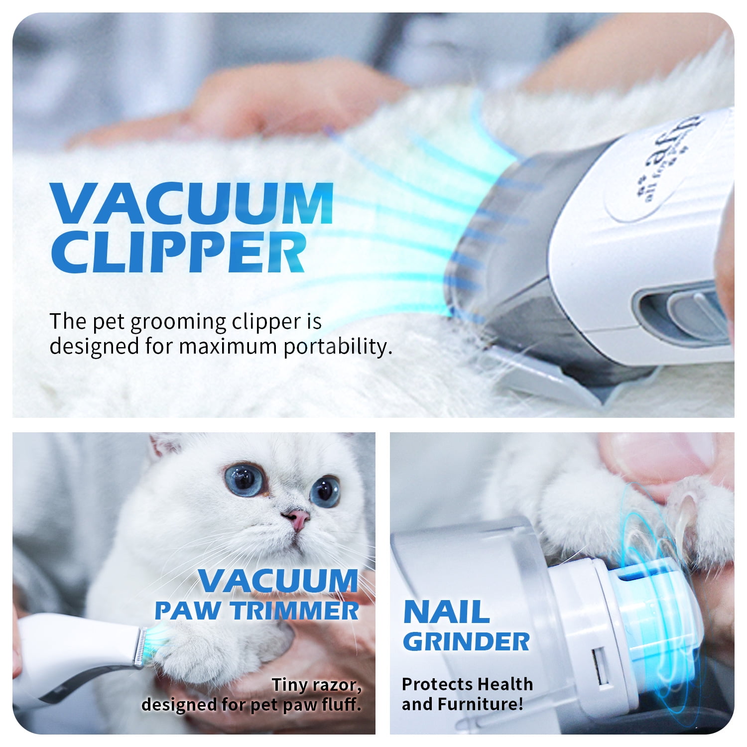 All For Paws Pet Grooming Kit for Shedding Dogs & Cats - 1.5L Low Noise Vacuum with Portable Clipper, Paw Trimmer, Nail Grinder, Grooming Brush, De-shedding Brush & Cleaning Brush - Image 7