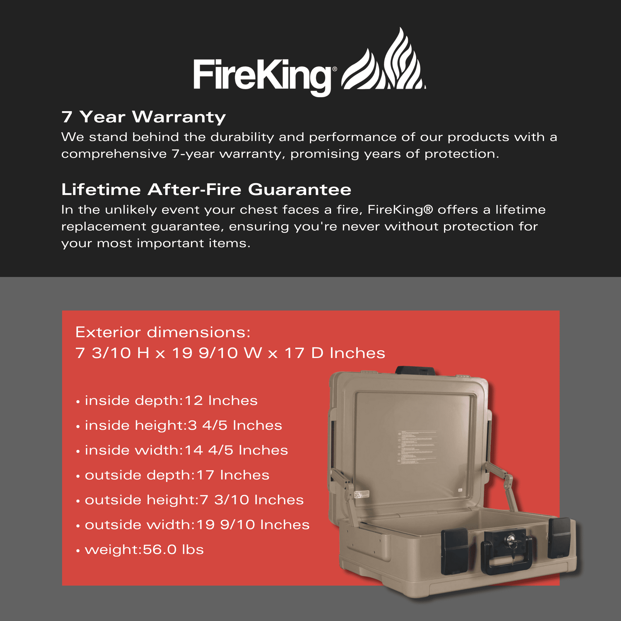 Sure Seal by FireKing 1-Hour Fire-Resistant and Waterproof Chest, 0.38 cu ft, 19.9w x 17d x 7.3h, Taupe, 1 Count - Image 7