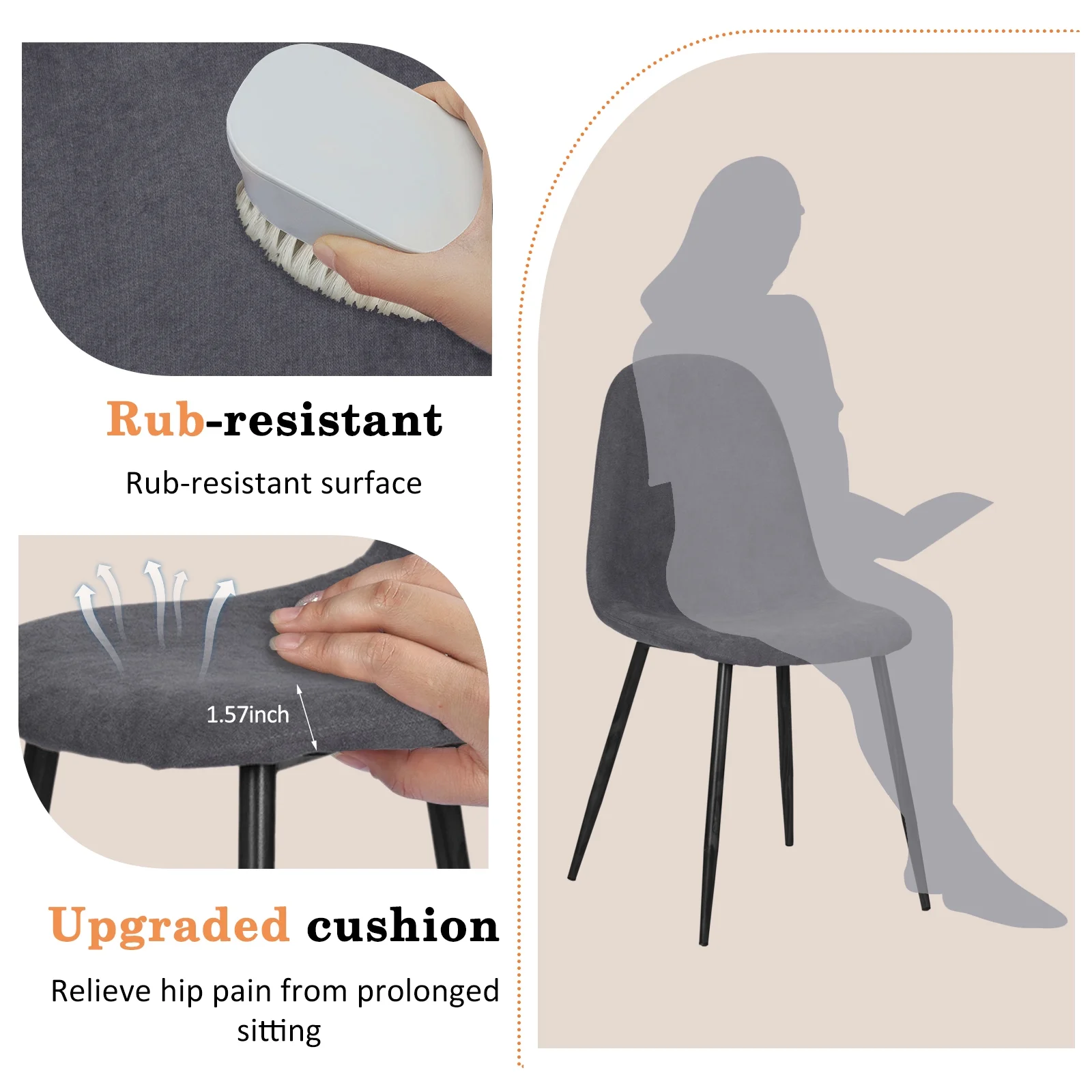 Homy Casa Dining Chairs Set of 4, Fabric Kitchen Chairs with Metal Legs for Living Room, Grey - Image 4