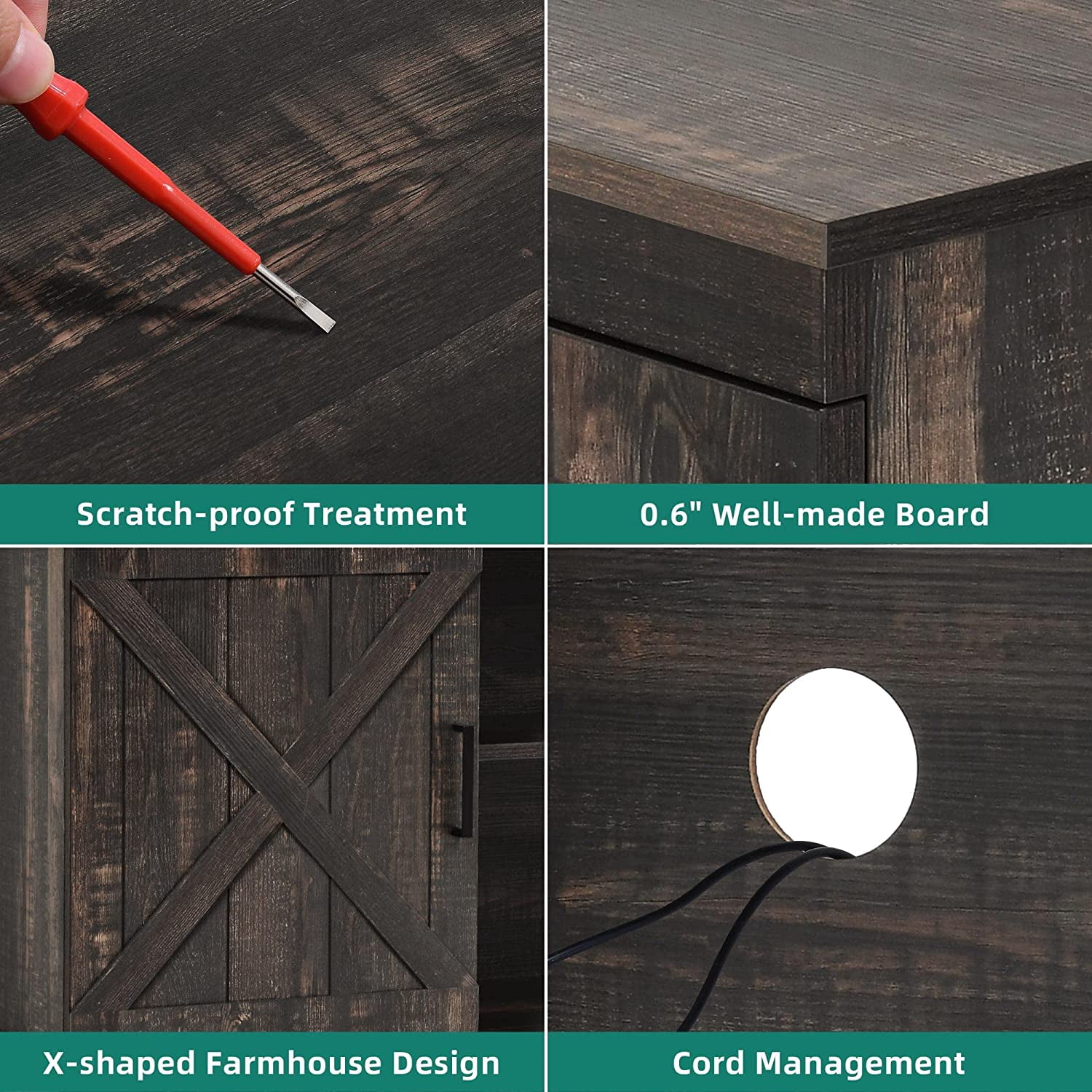 DEXTRUS Rustic TV Stand for 65 Inch TV, Entertainment Center for 300lbs with Double Barn Doors, TV Media Console TV Cabinet, Dark Oak - Image 4