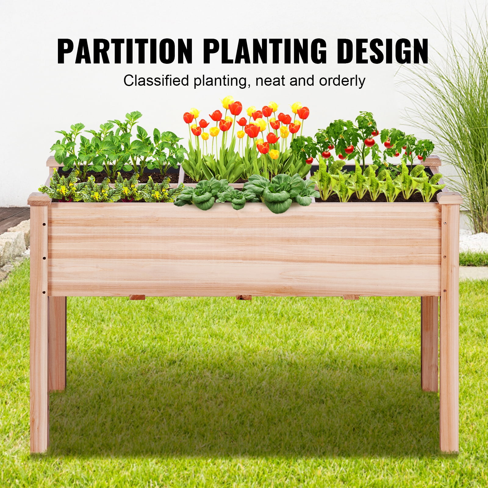 KFFKFF Wooden Raised Garden Bed Planter Box 47.2x22.8x30" Flower Vegetable Herb - Image 4