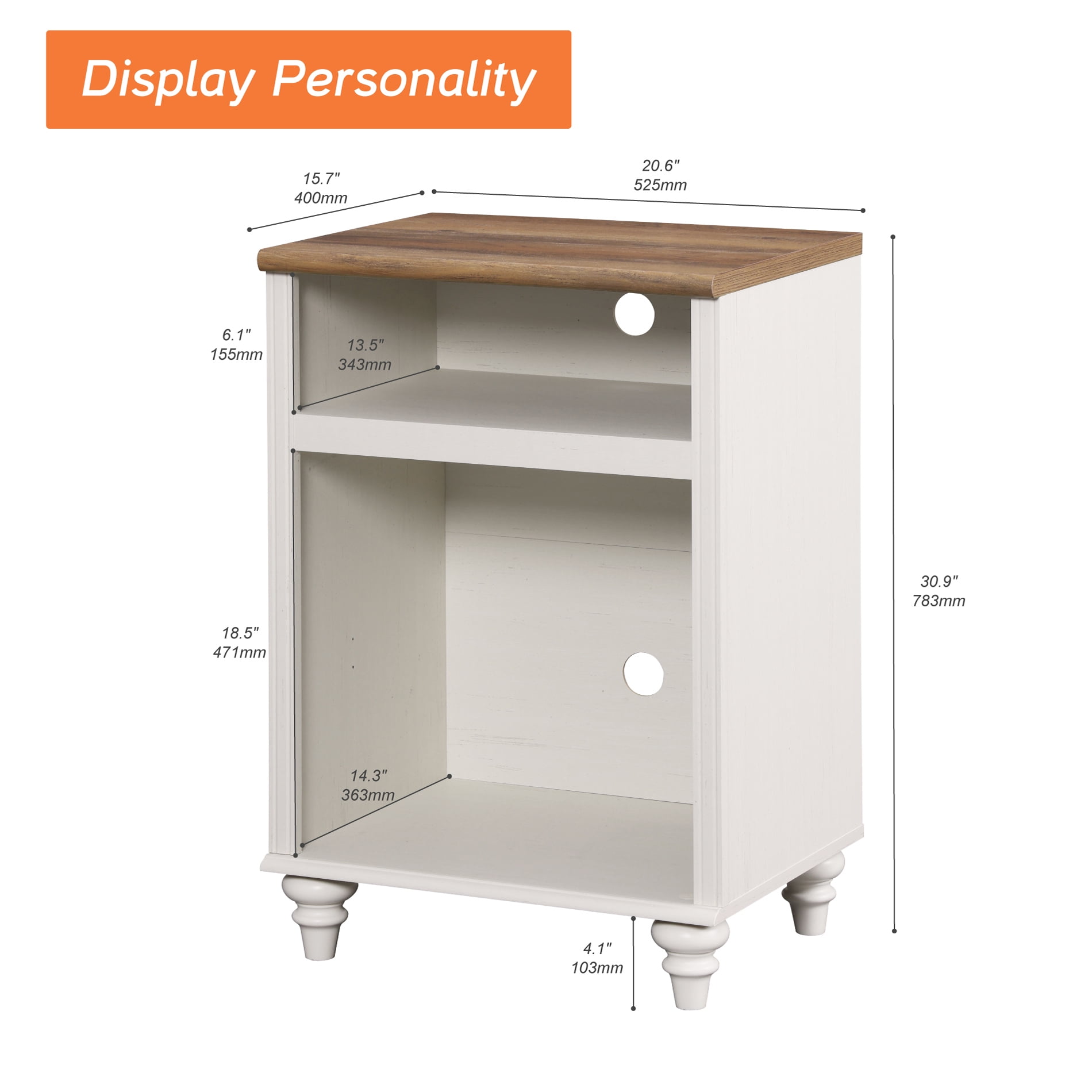 White Wooden Nightstand Side Table with 2 Storage Spaces, Ideal for Living Room, Tall Farmhouse Style Bedside Table for Bedroom - Image 5