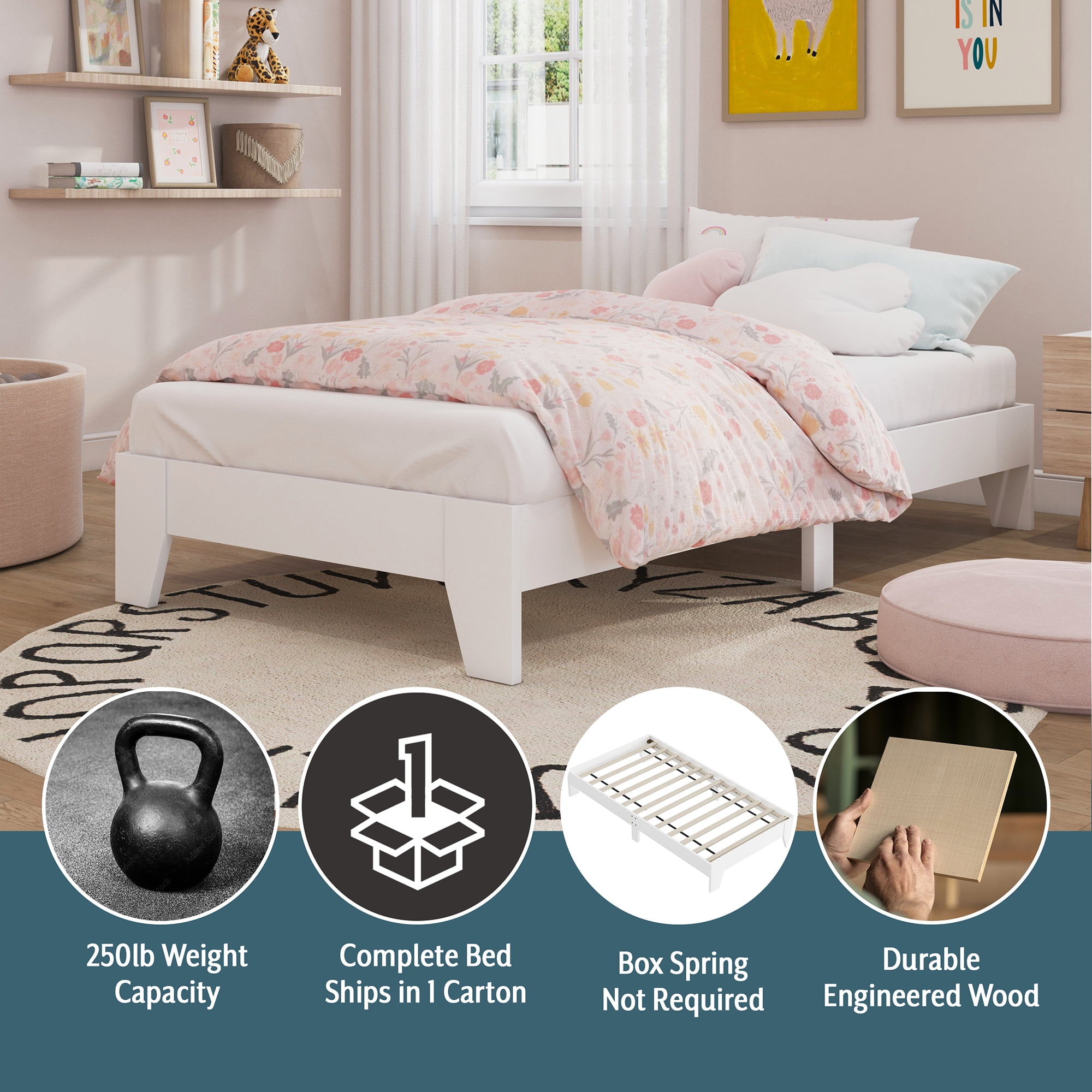 Hillsdale Casey Twin Wood Platform Bed, White - Image 18