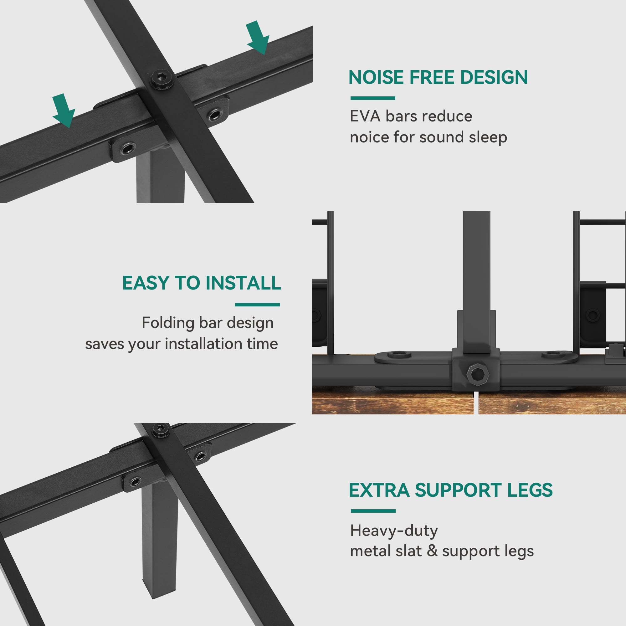 Dextrus Queen Size LED Wooden Bed Frame with 4 Drawers & Charging Station,No Box Spring Needed,Brown - Image 2