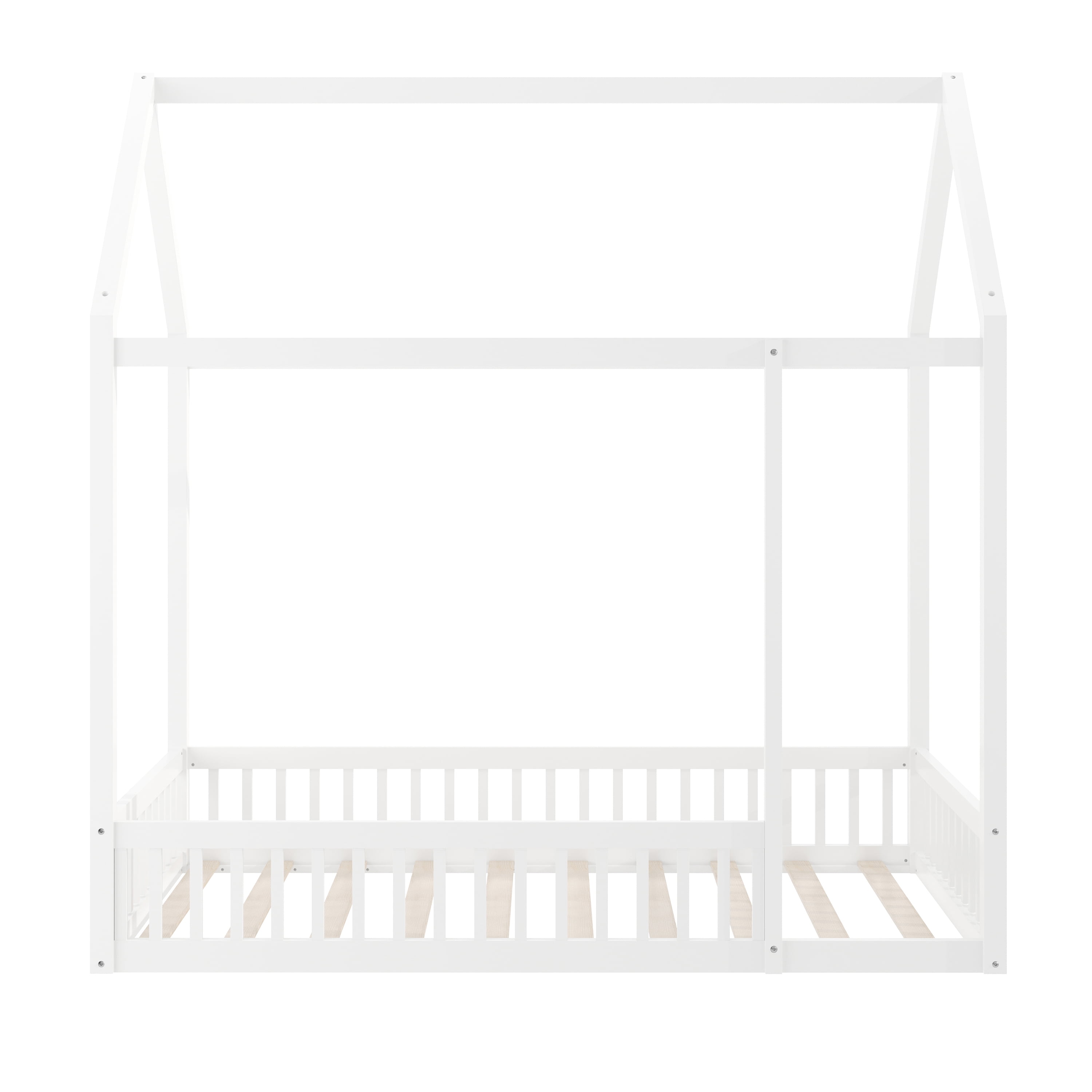 Buzz & Bloom Kids Twin-Size House Shaped Bed with Triangular Top, White - Image 5