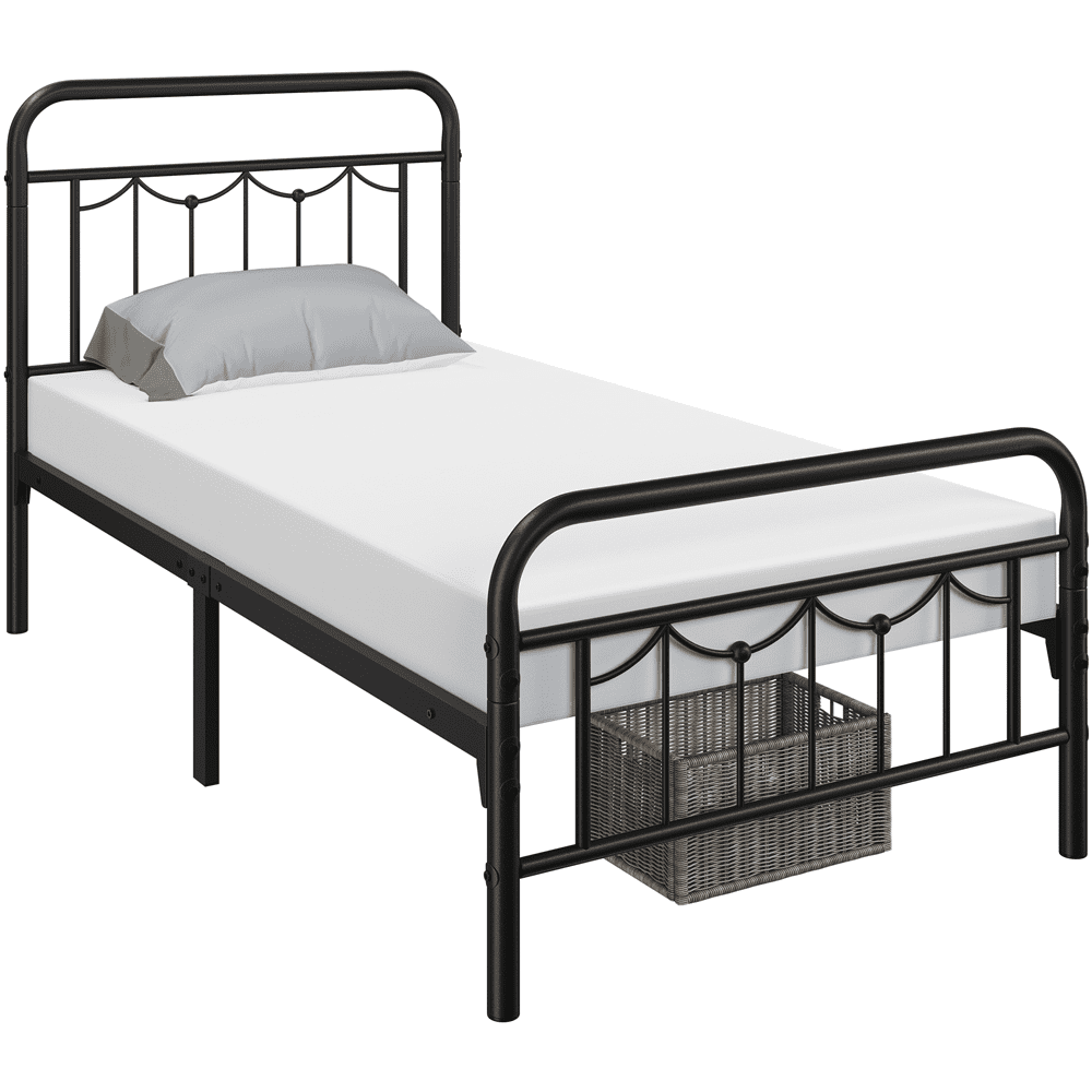 Alden Design Metal Platform Bed with Vintage Headboard and Footboard, Twin XL, Black - Image 6