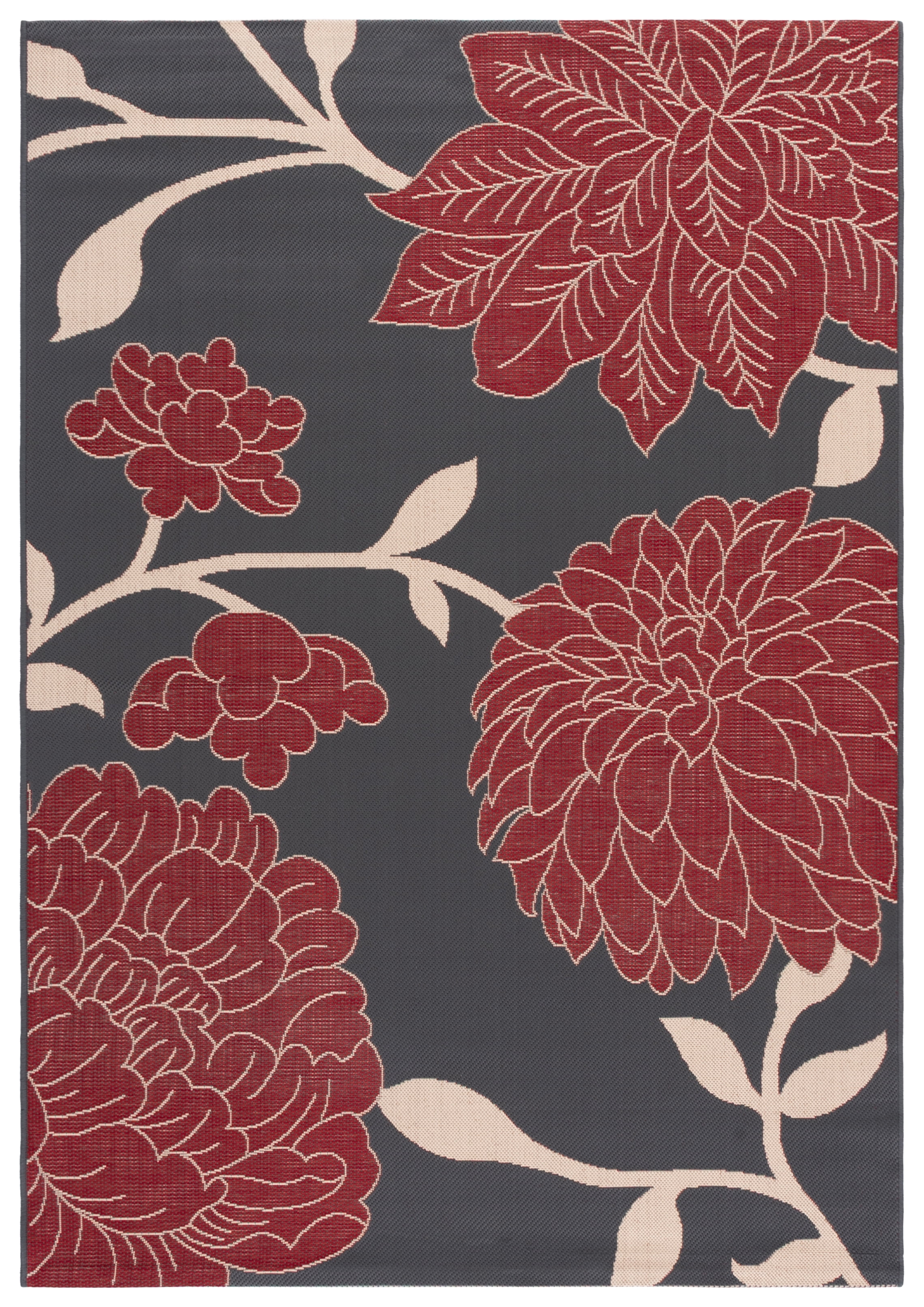 Safavieh Courtyard Tyson Floral Indoor/Outdoor Area Rug, Anthracite/Red, 6'7" x 9'6" - Image 4