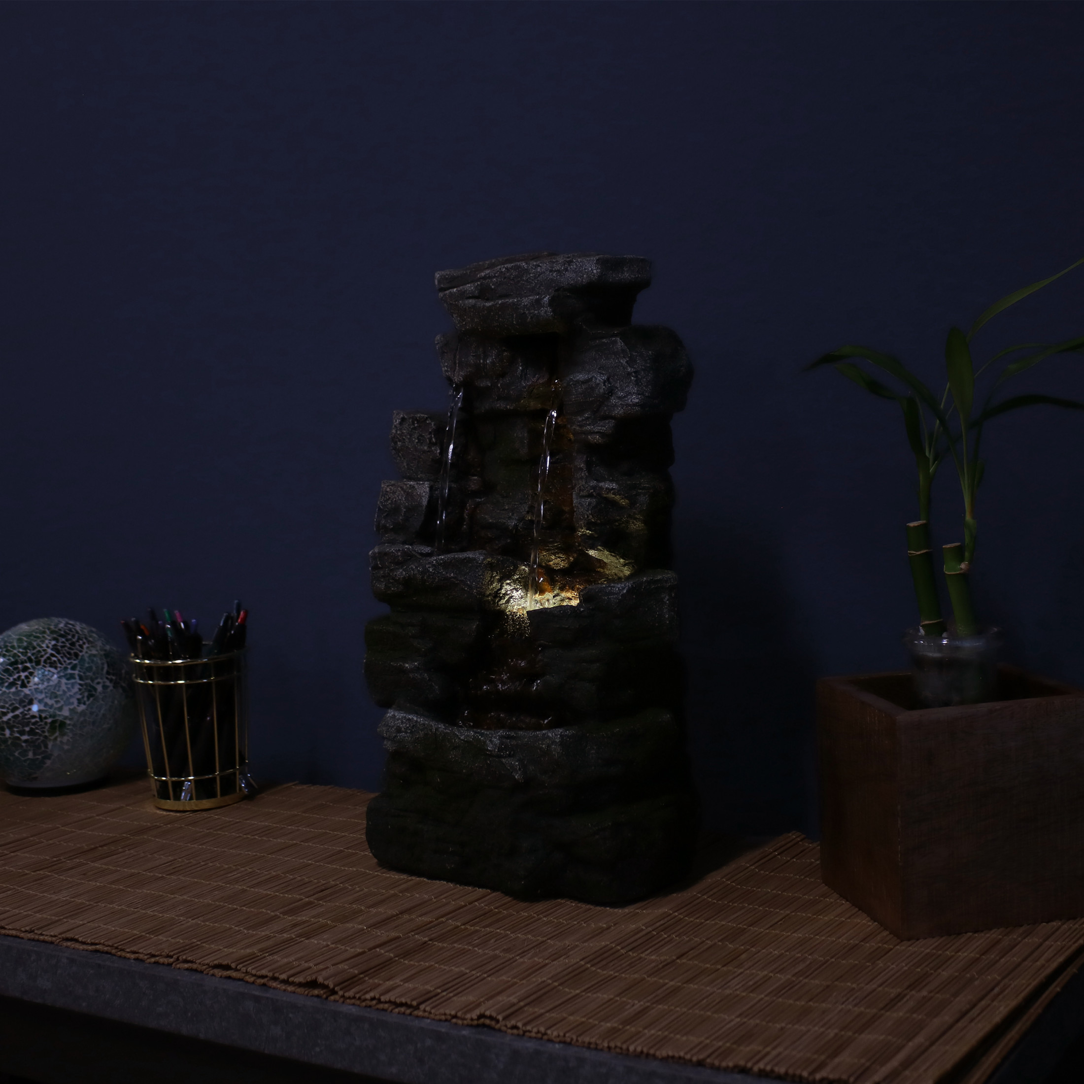 Sunnydaze Towering Cave Waterfall Indoor Tabletop Fountain with LED - 14" - Image 8