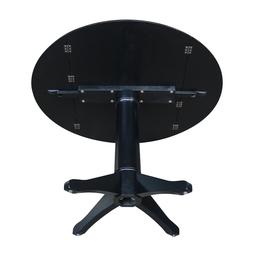 42" Round Solid Wood Black Dual Drop Leaf Pedestal Table by International Concepts - Image 20