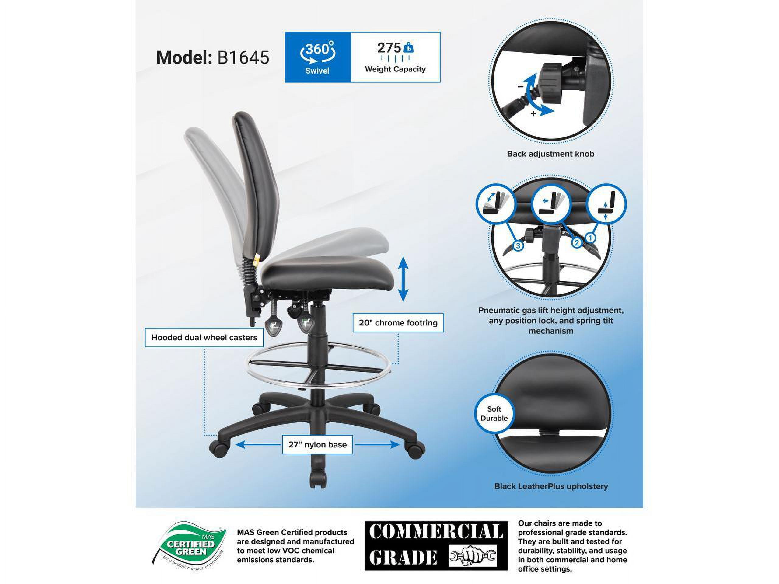 Boss Office Products Black Multifunction Drafting STool - Image 8