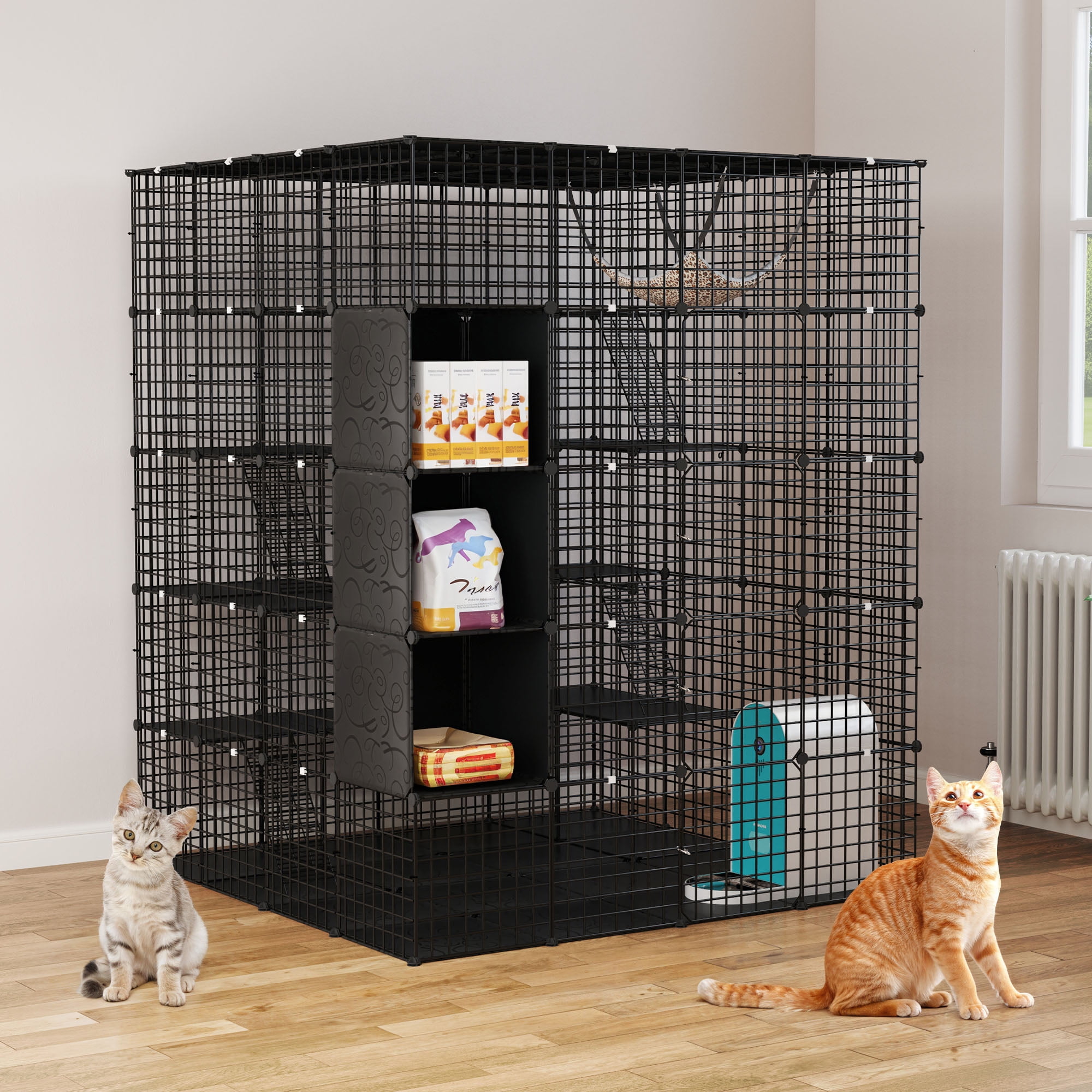 Uforic Large 5-Tier 69" Cat Cage with Extra Large Hammock – Metal Playpen Cat Kennel for 1-5 Cats, Indoor DIY Cat Enclosure, Black - Image 4
